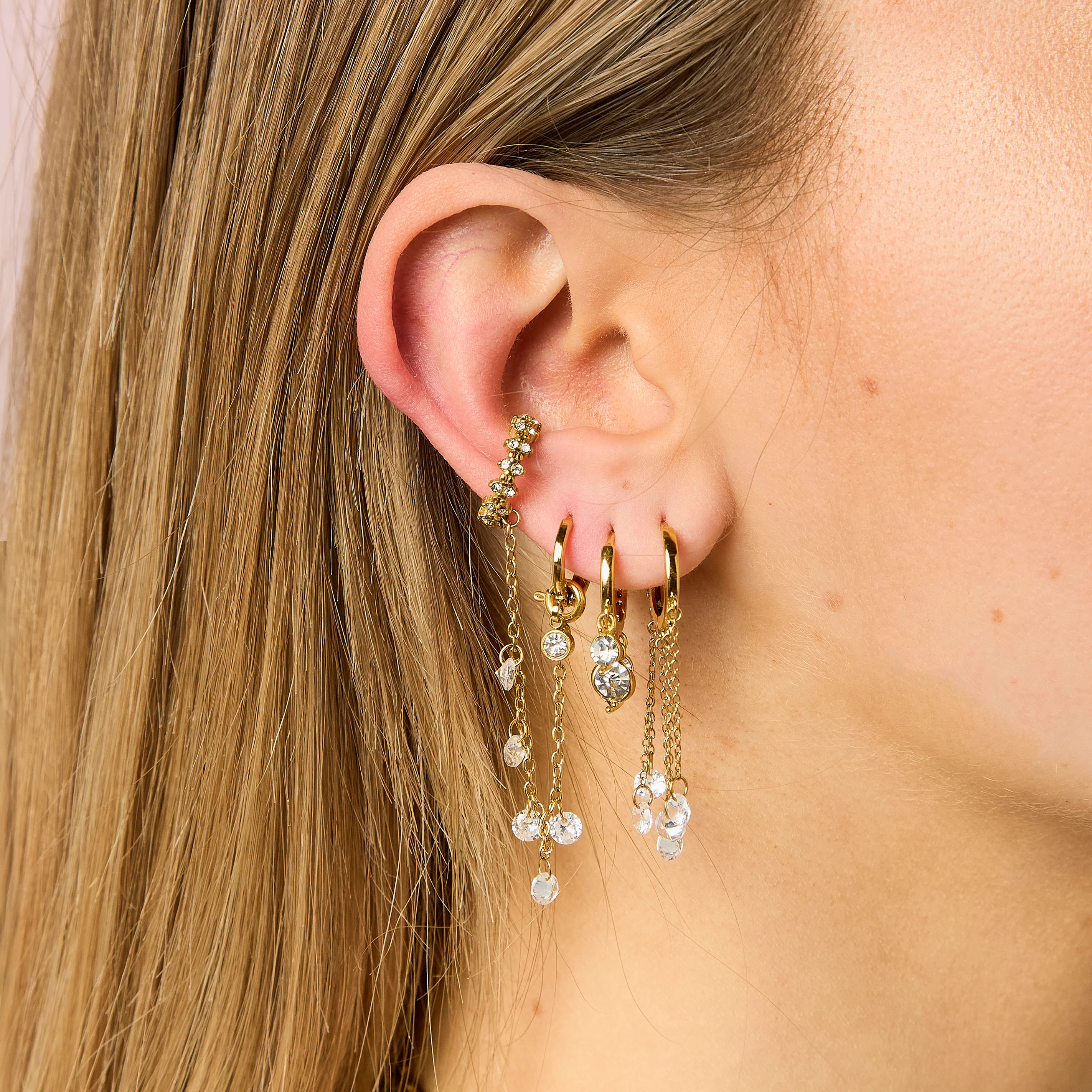 Alisa Gold Crystal Huggie Earrings - Image 3