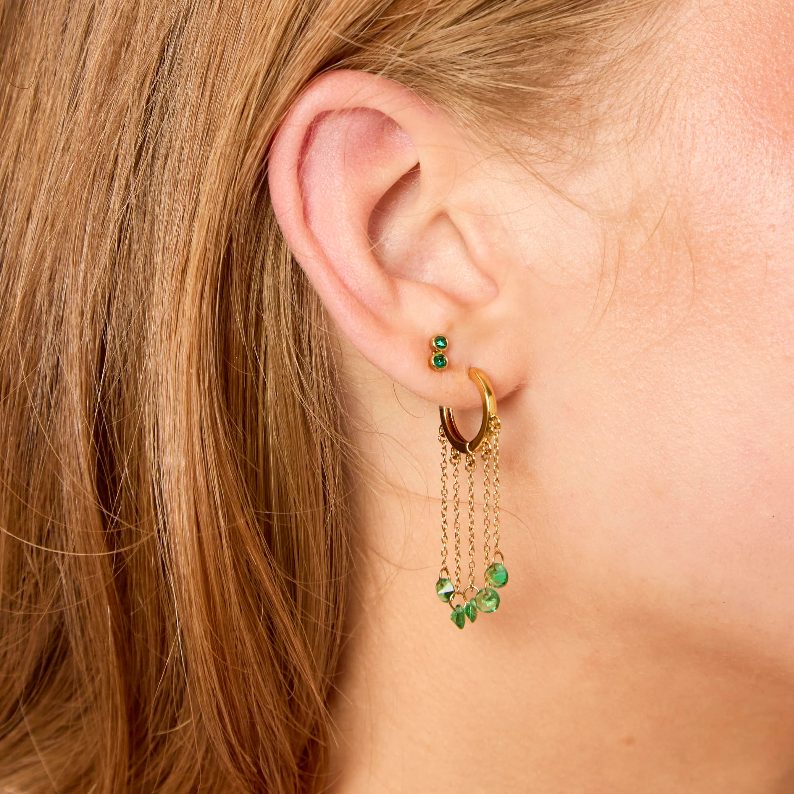 Alisa Gold Green Huggie Earrings - Image 2