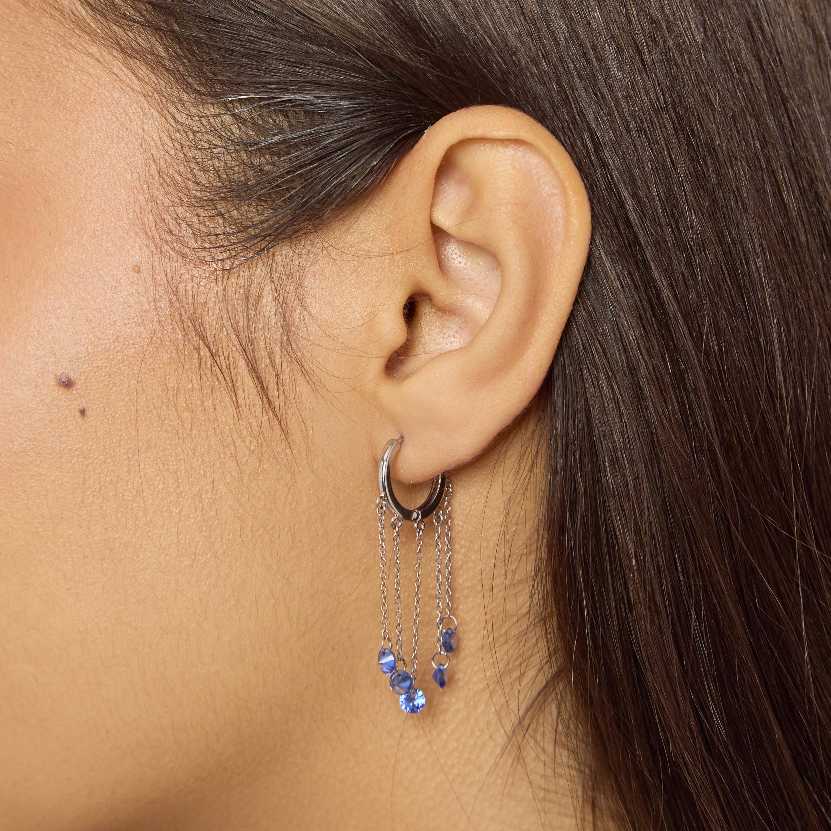 Alisa Silver Blue Huggie Earrings - Image 2