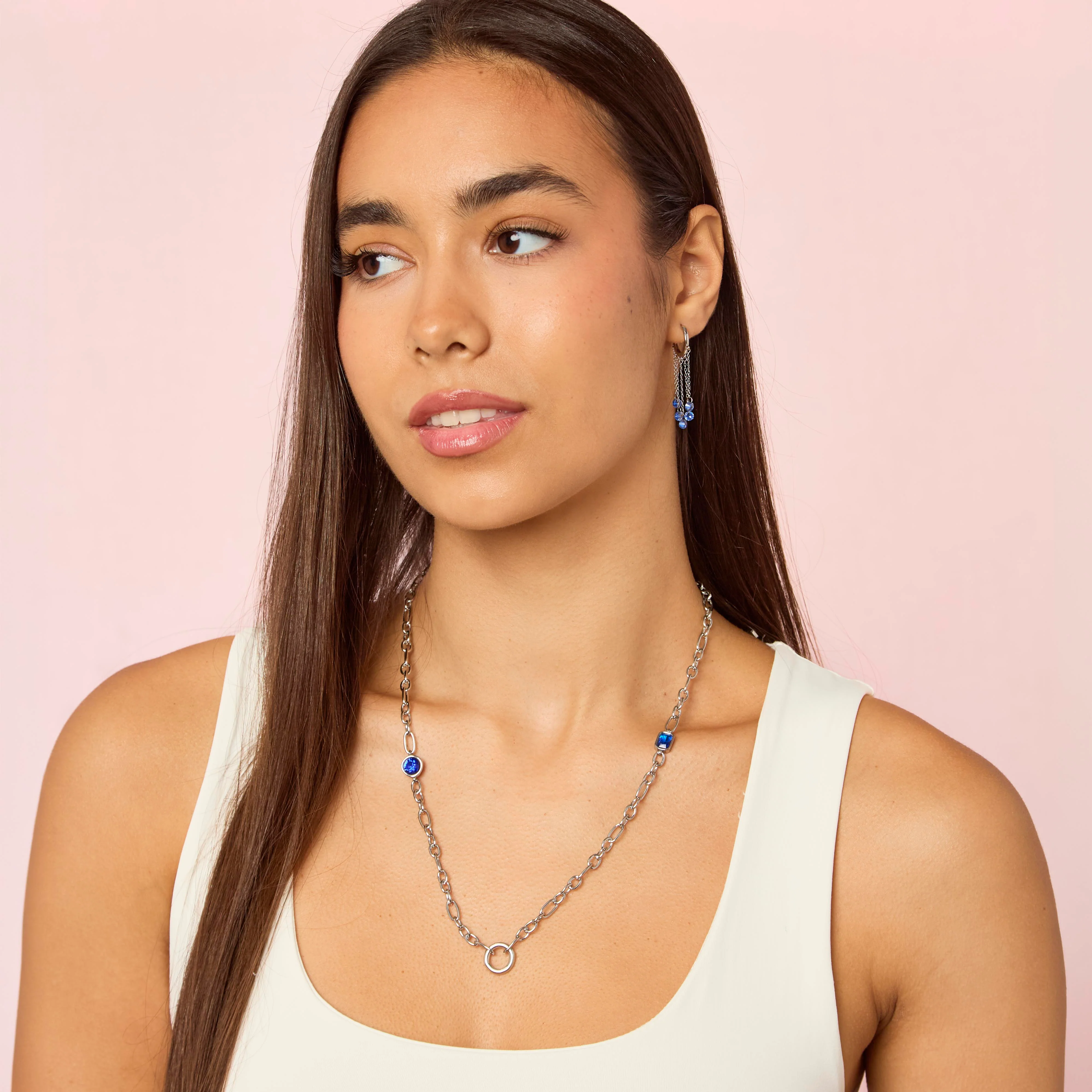 Alisa Silver Blue Huggie Earrings - Image 3