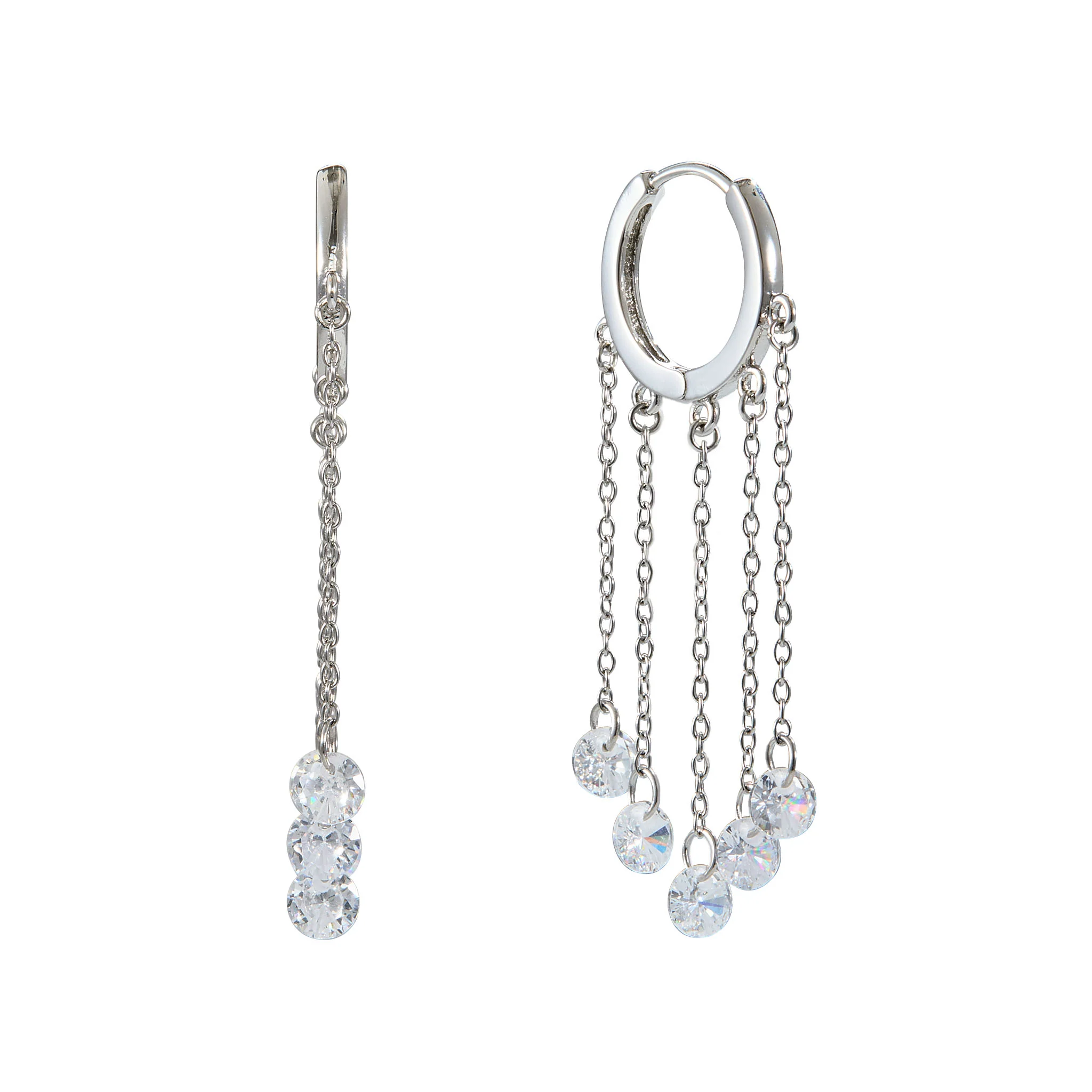 Alisa Silver Crystal Huggie Earrings