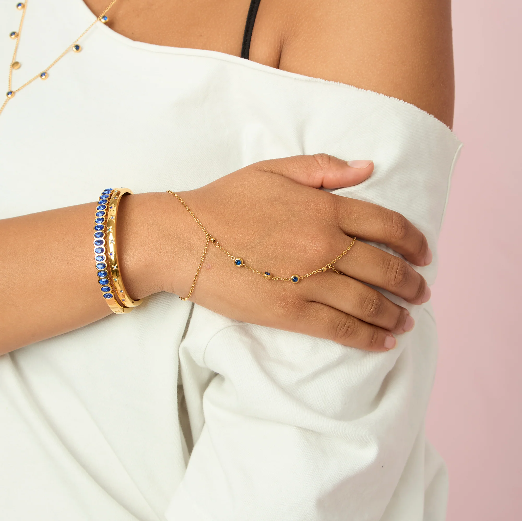 Amelia Gold Blue Star Bangle - Image 3