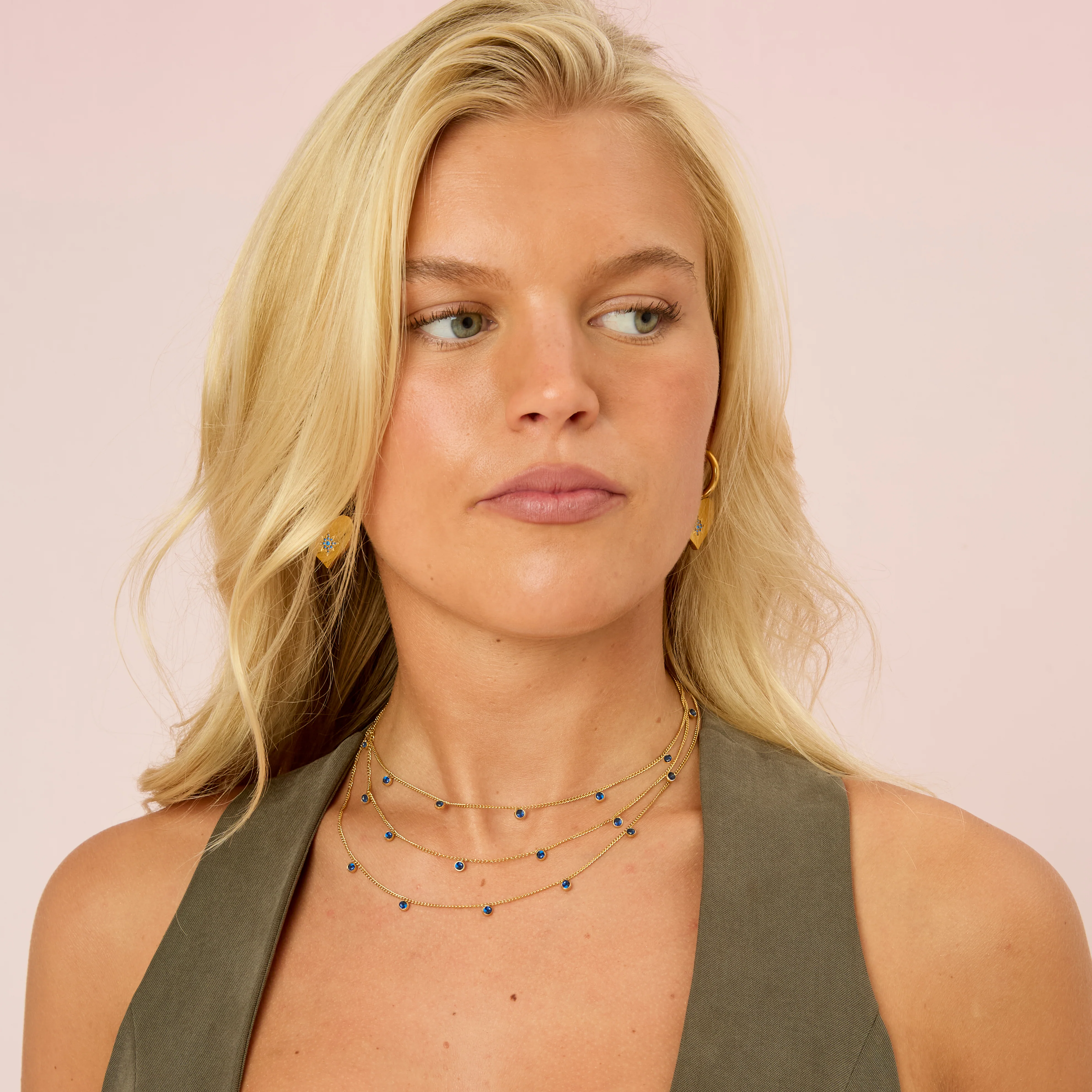 Amy Gold Blue Stacker Necklace - Image 2