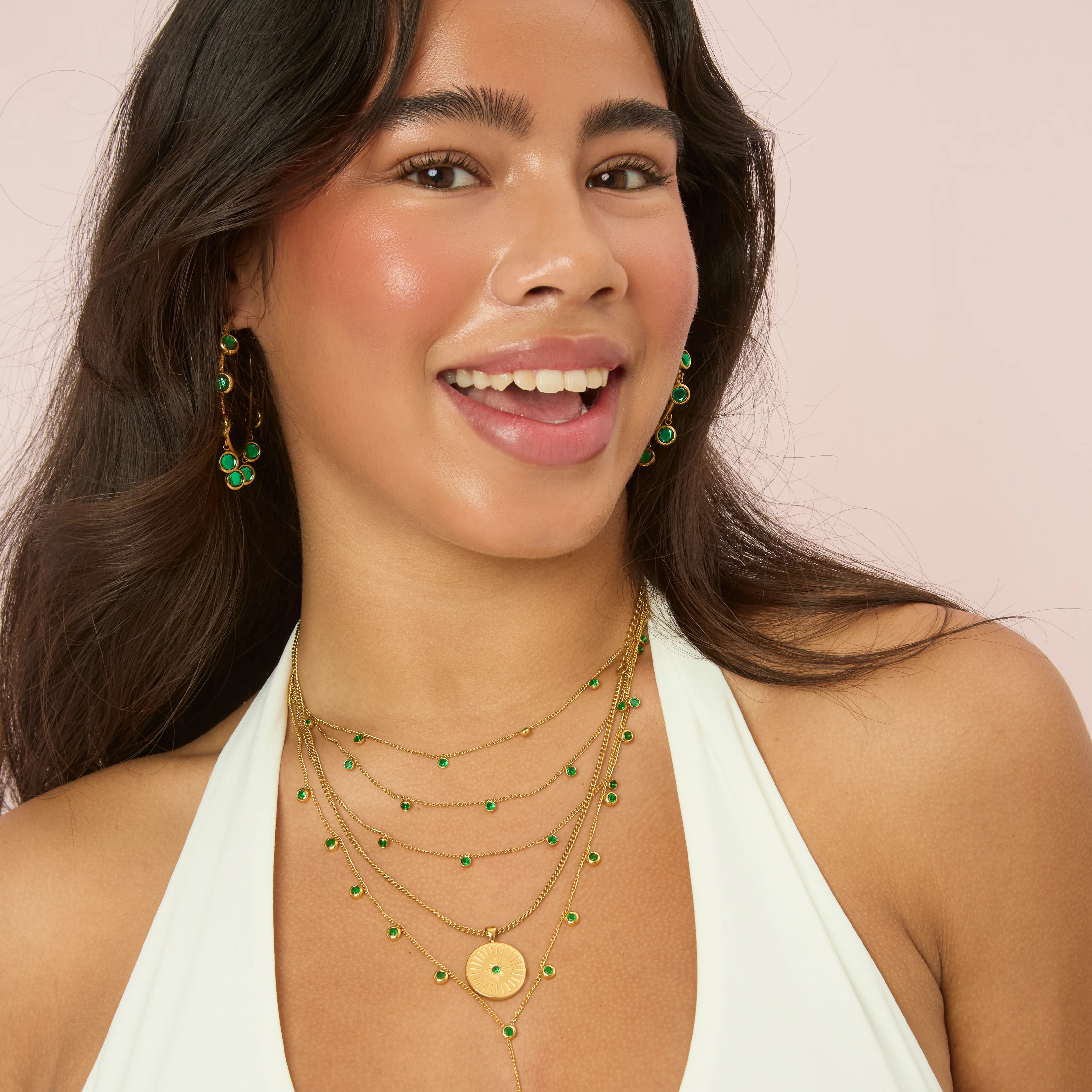 Amy Gold Green Stacker Necklace - Image 3
