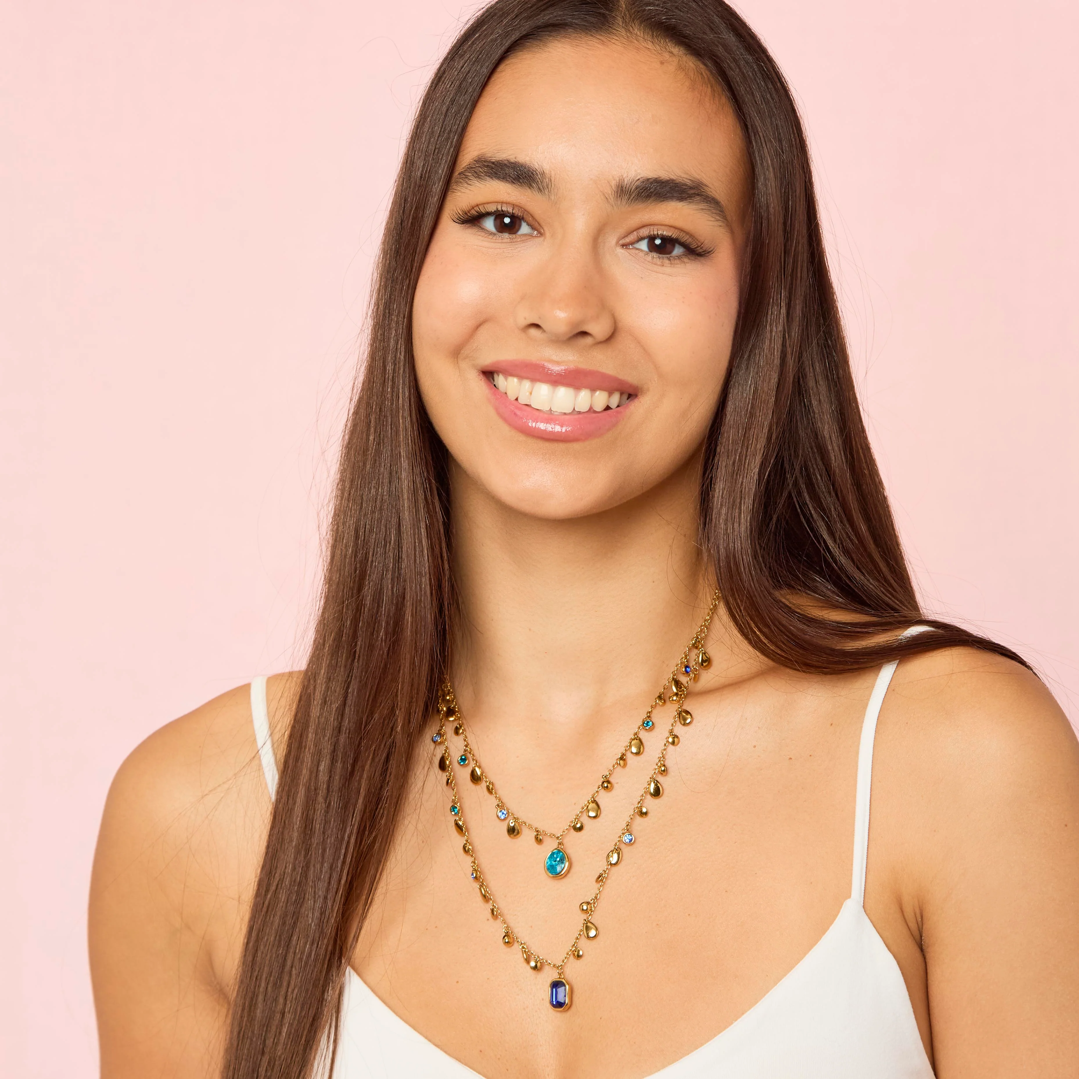 Anais Gold Blue Droplet Stacking Necklace - Image 2