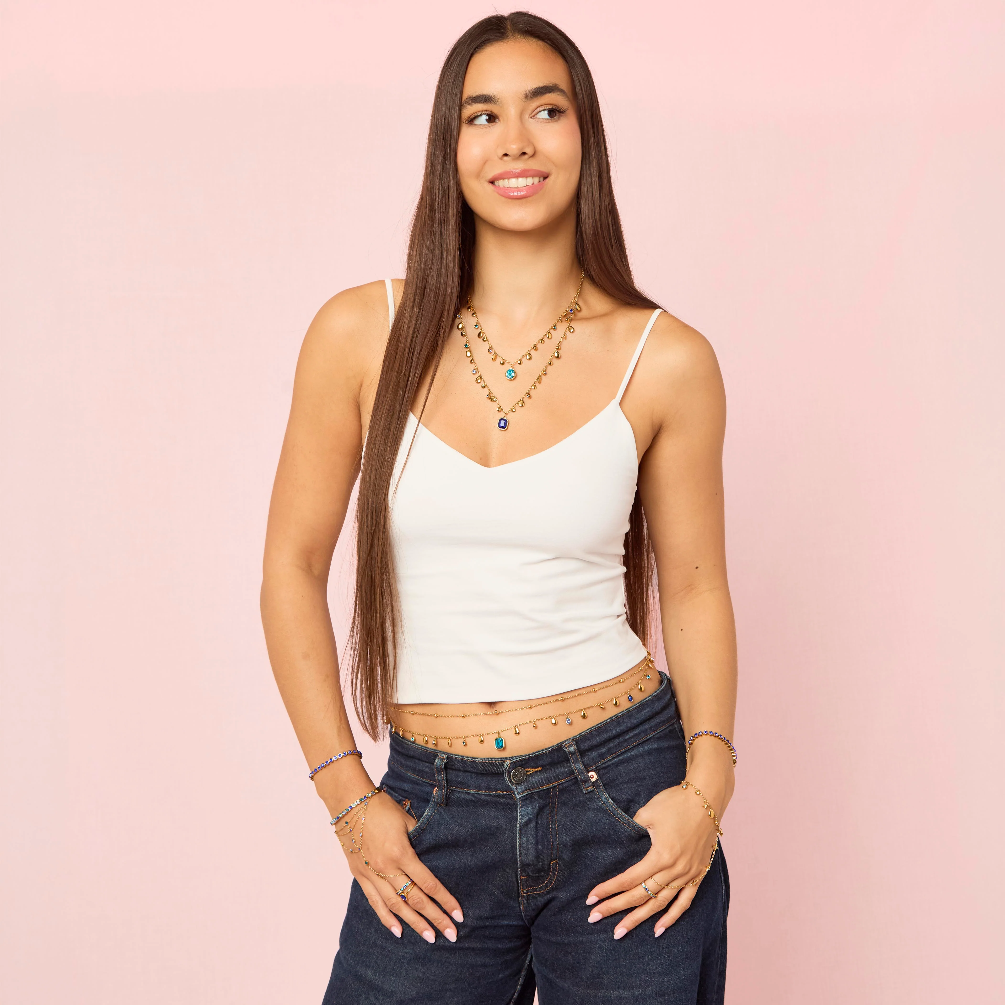 Anais Gold Blue Droplet Stacking Necklace - Image 3