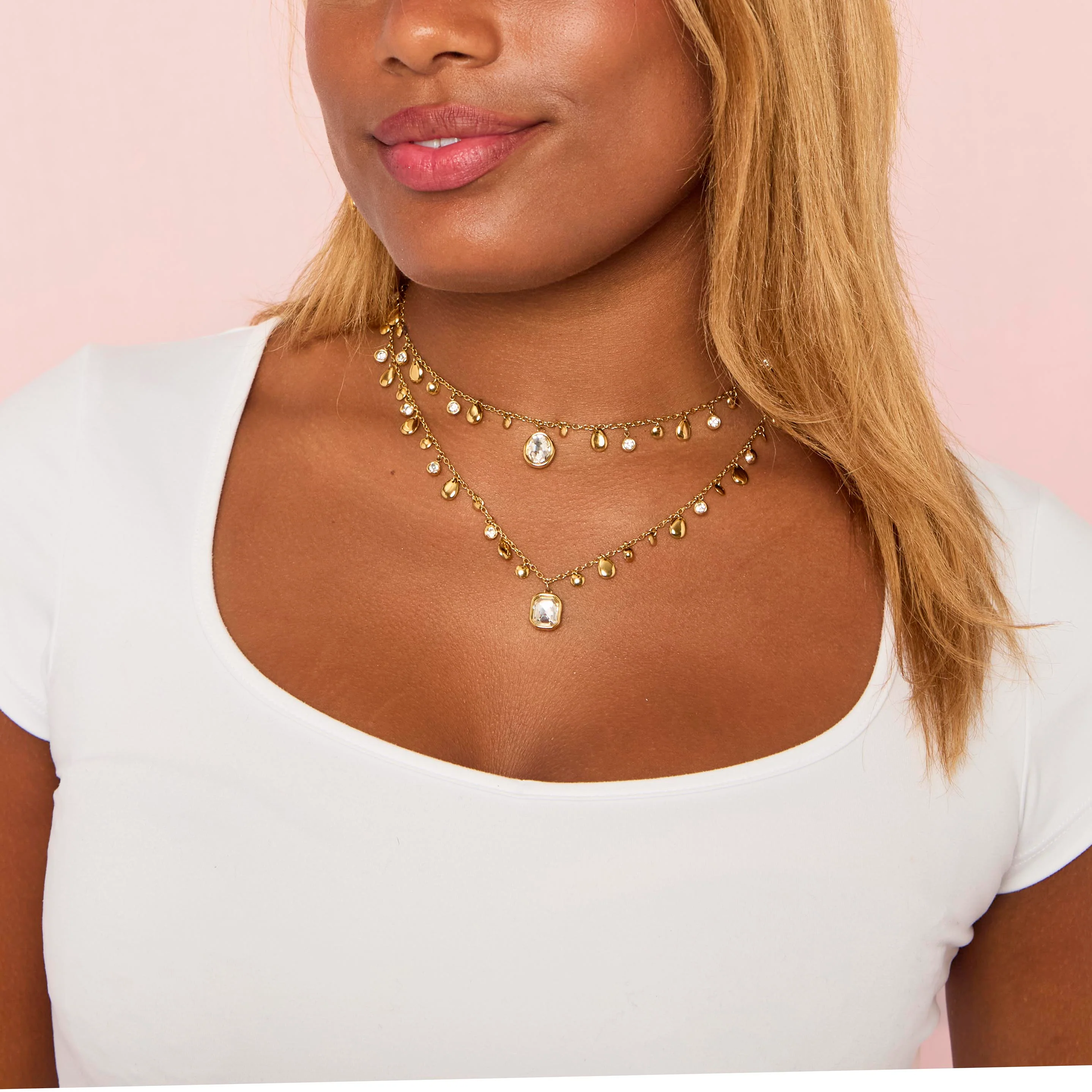 Anais Gold Crystal Droplet Stacking Necklace - Image 2
