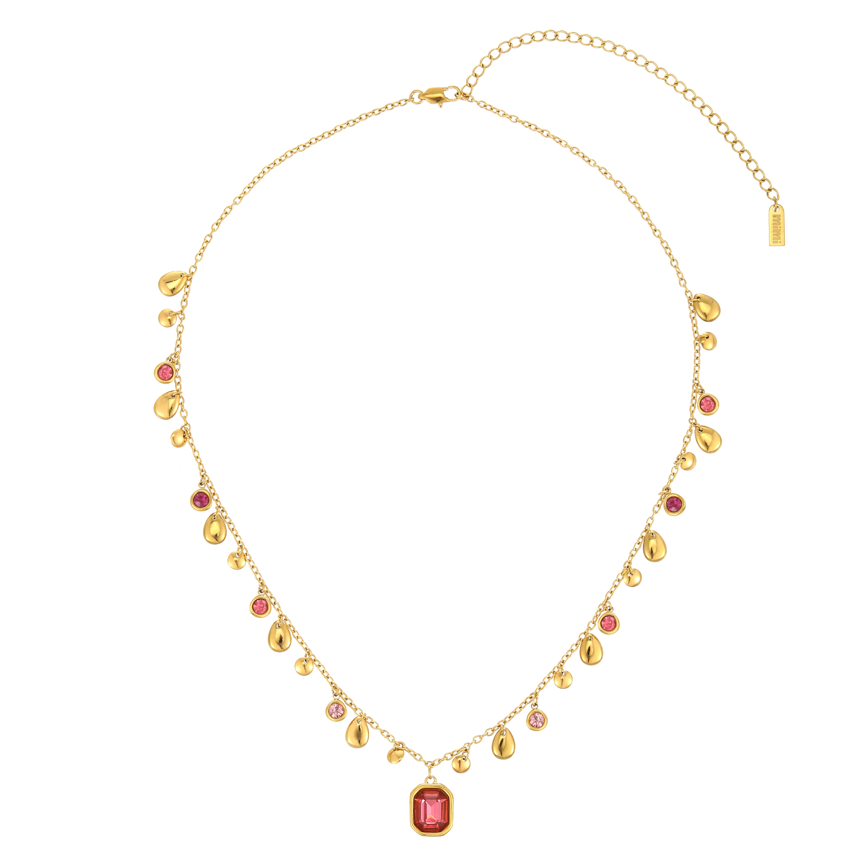 Anais Gold Pink Droplet Stacking Necklace