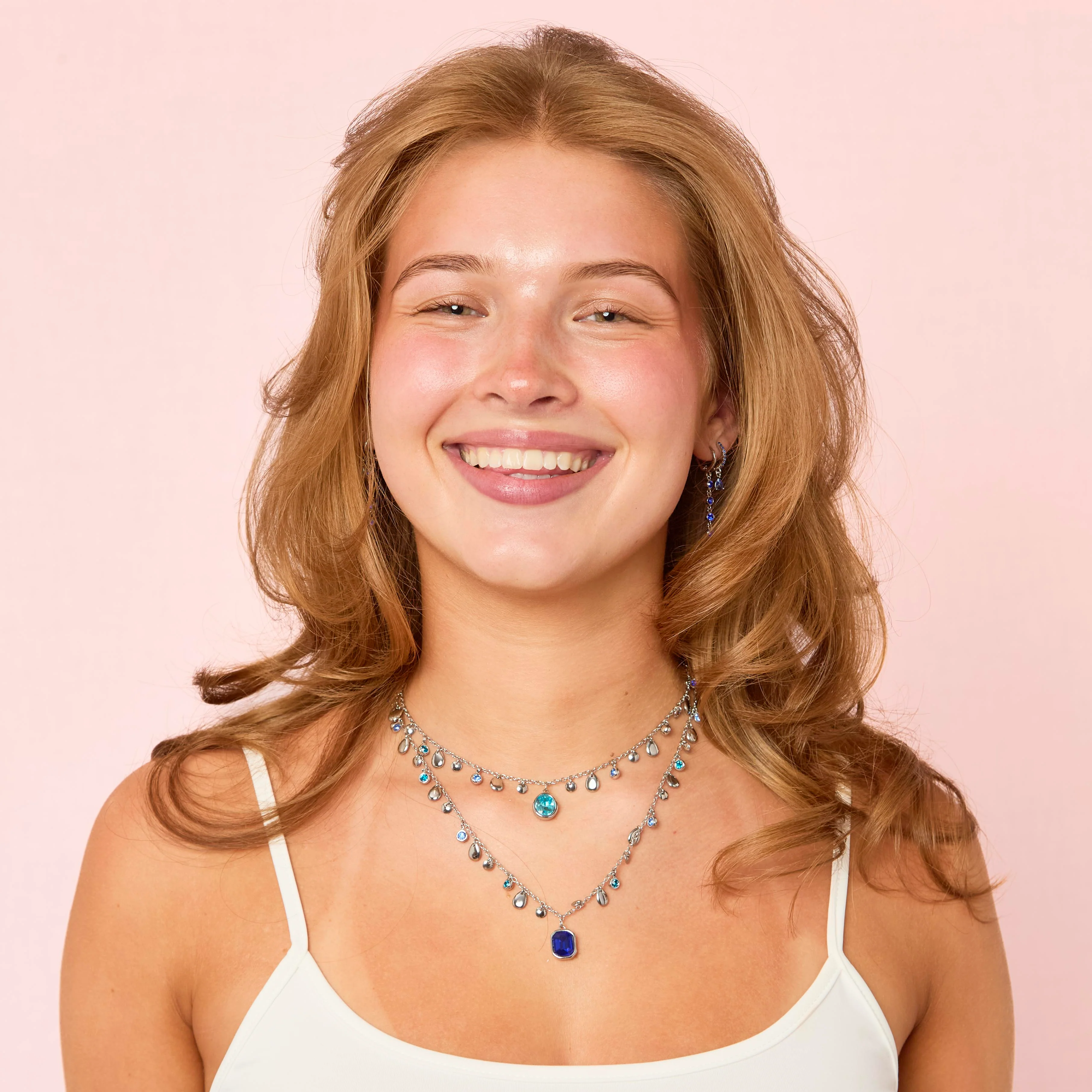 Anais Silver Blue Droplet Stacking Necklace - Image 2