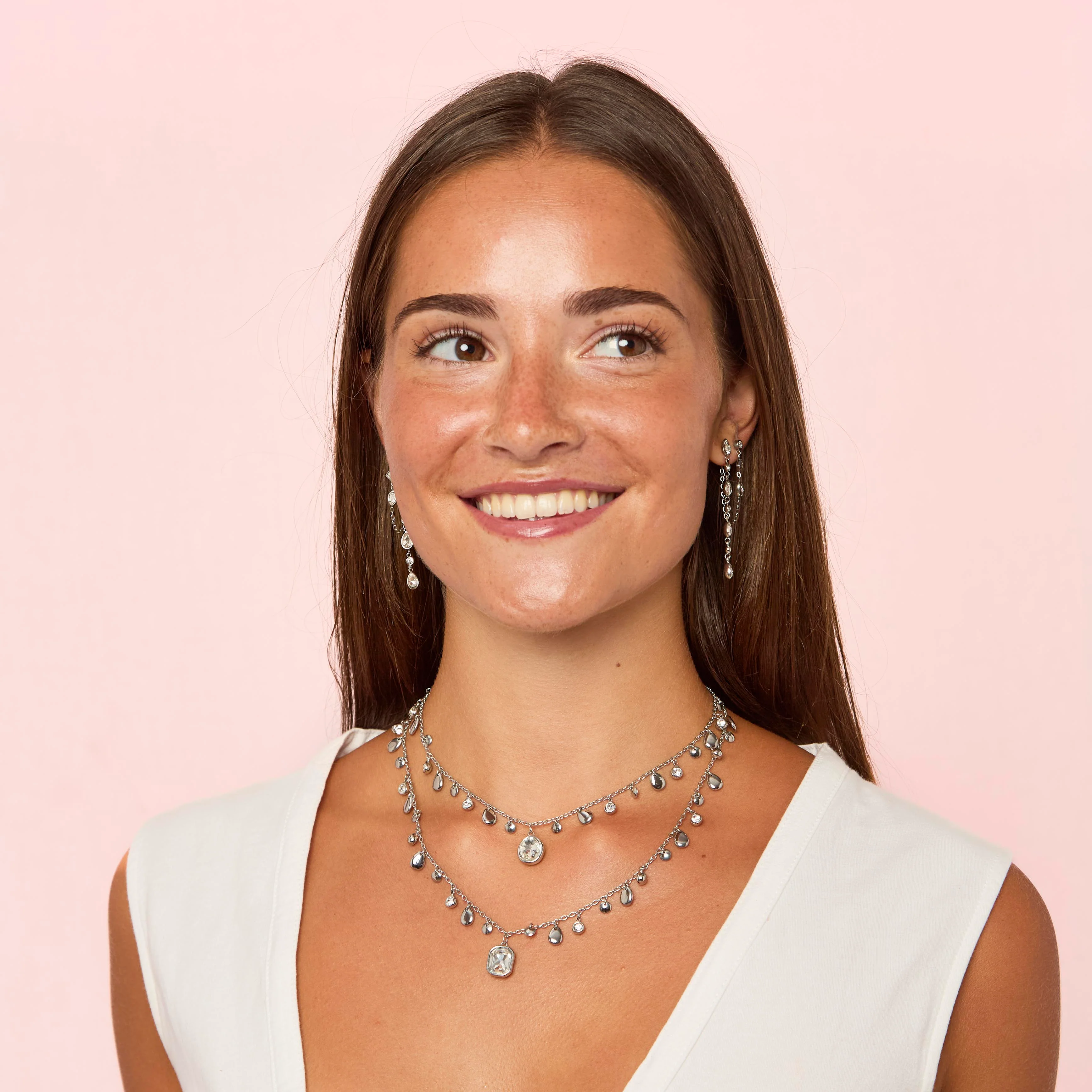 Anais Silver Crystal Droplet Stacking Necklace - Image 3