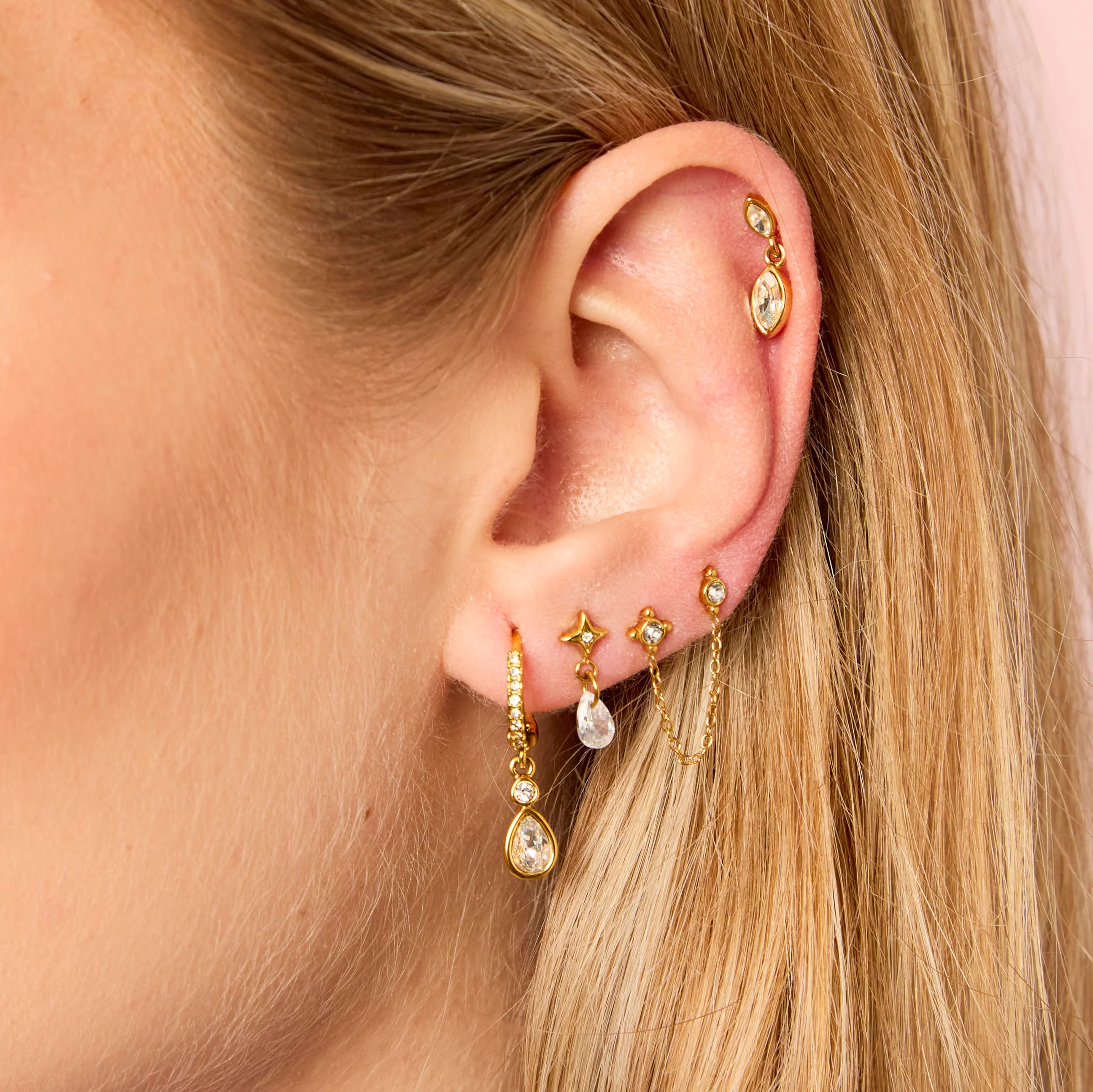 Annie Gold Crystal Earring Stacker Set - Image 2