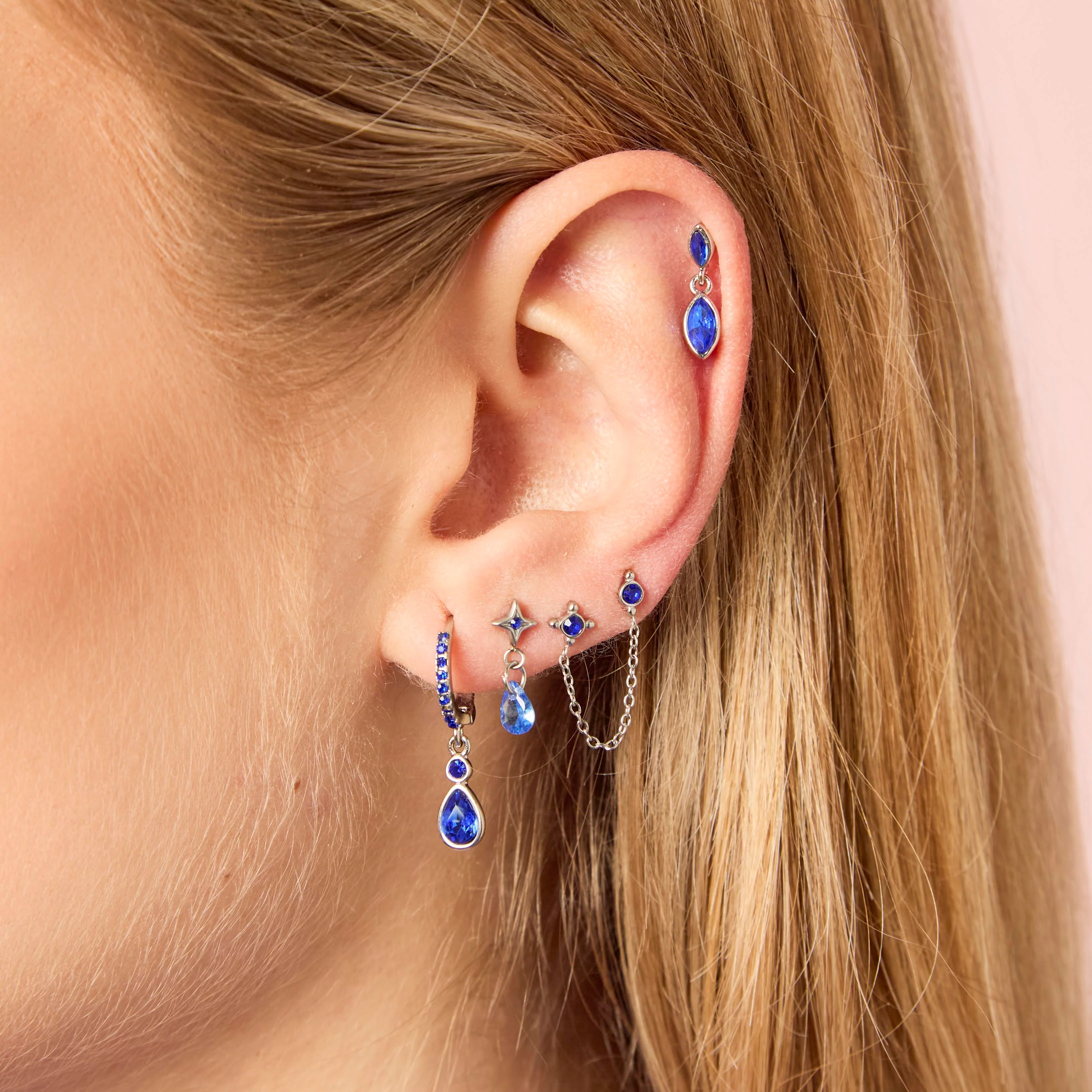 Annie Silver Blue Earring Stacker Set - Image 2