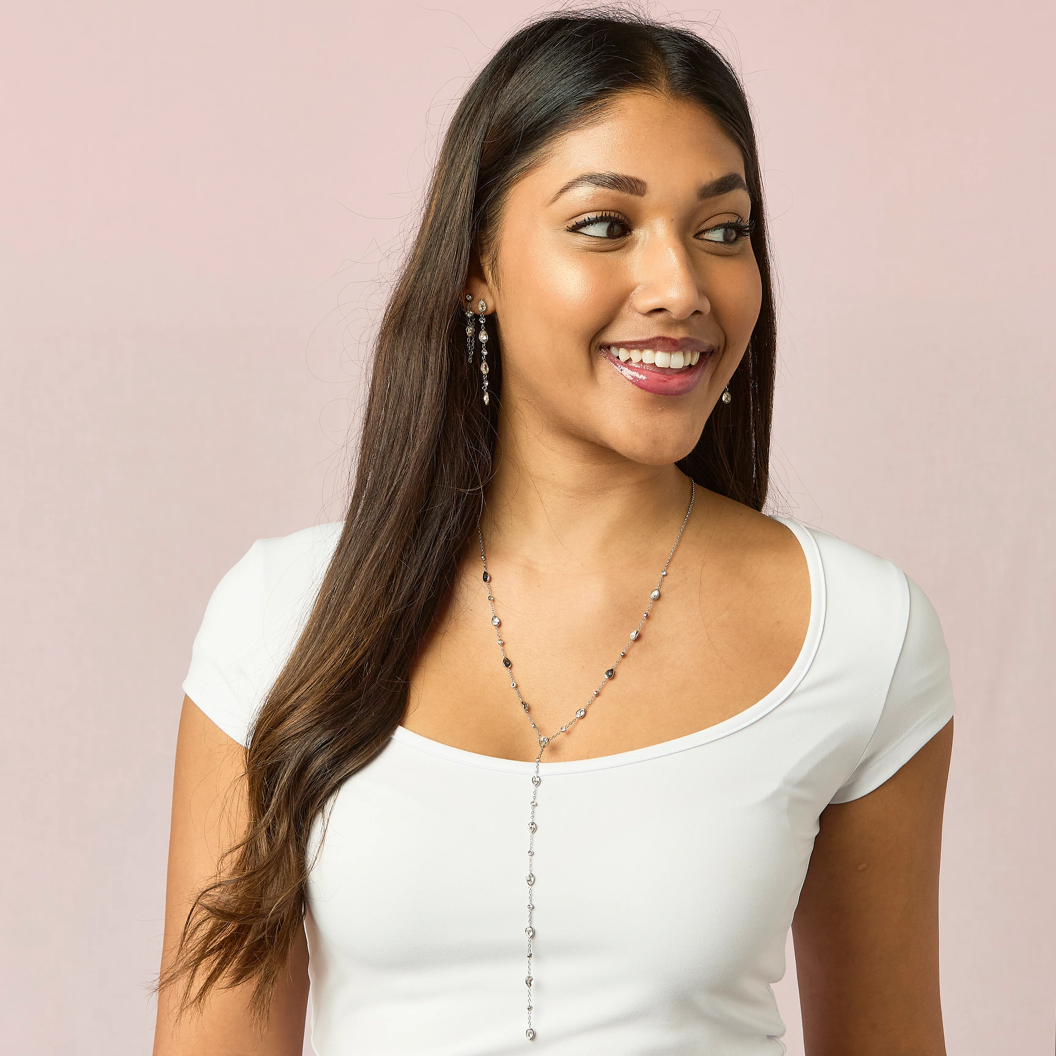 Araminta Silver Crystal Droplet Necklace - Image 4
