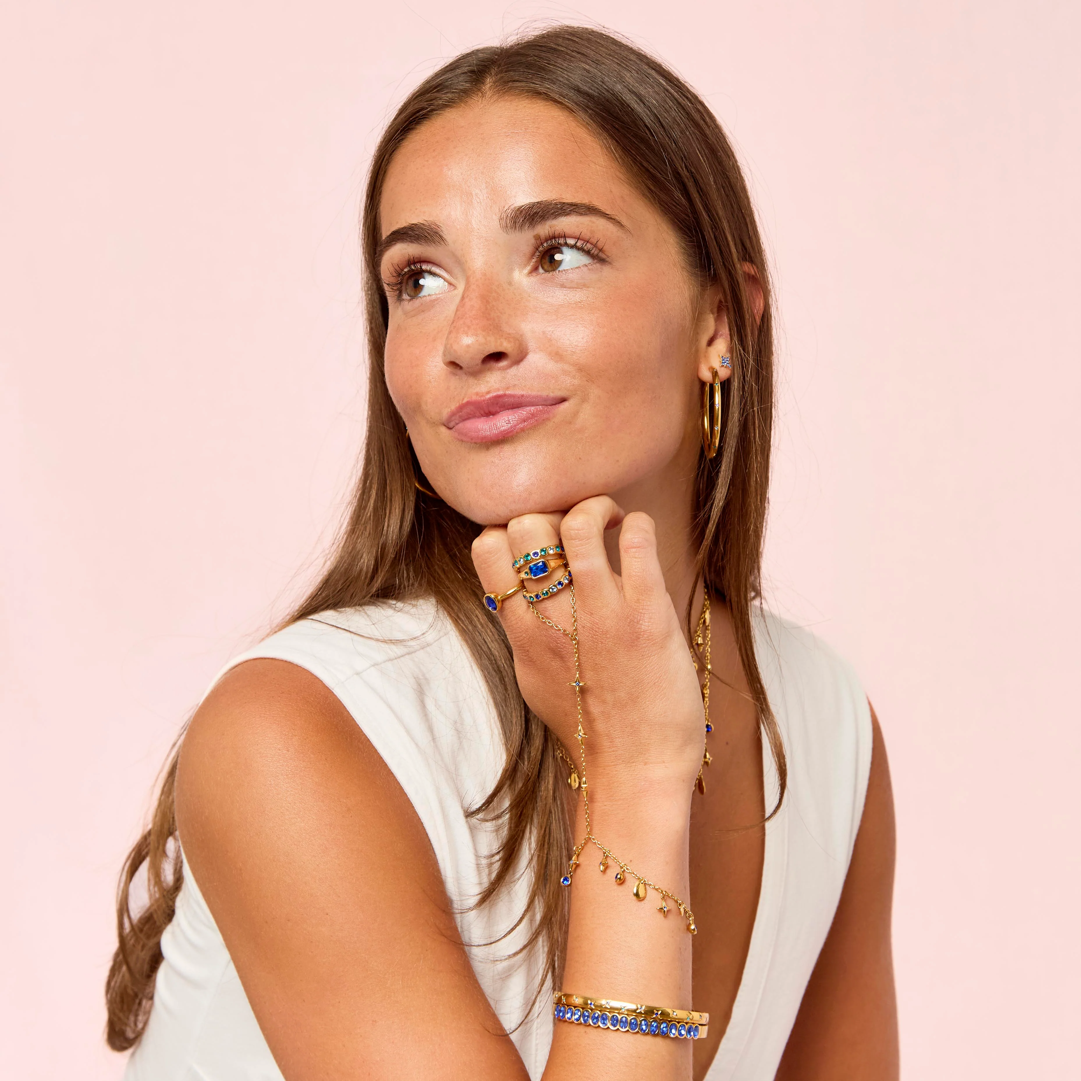 Ariella Gold Blue Stacking Star Hand Chain - Image 3