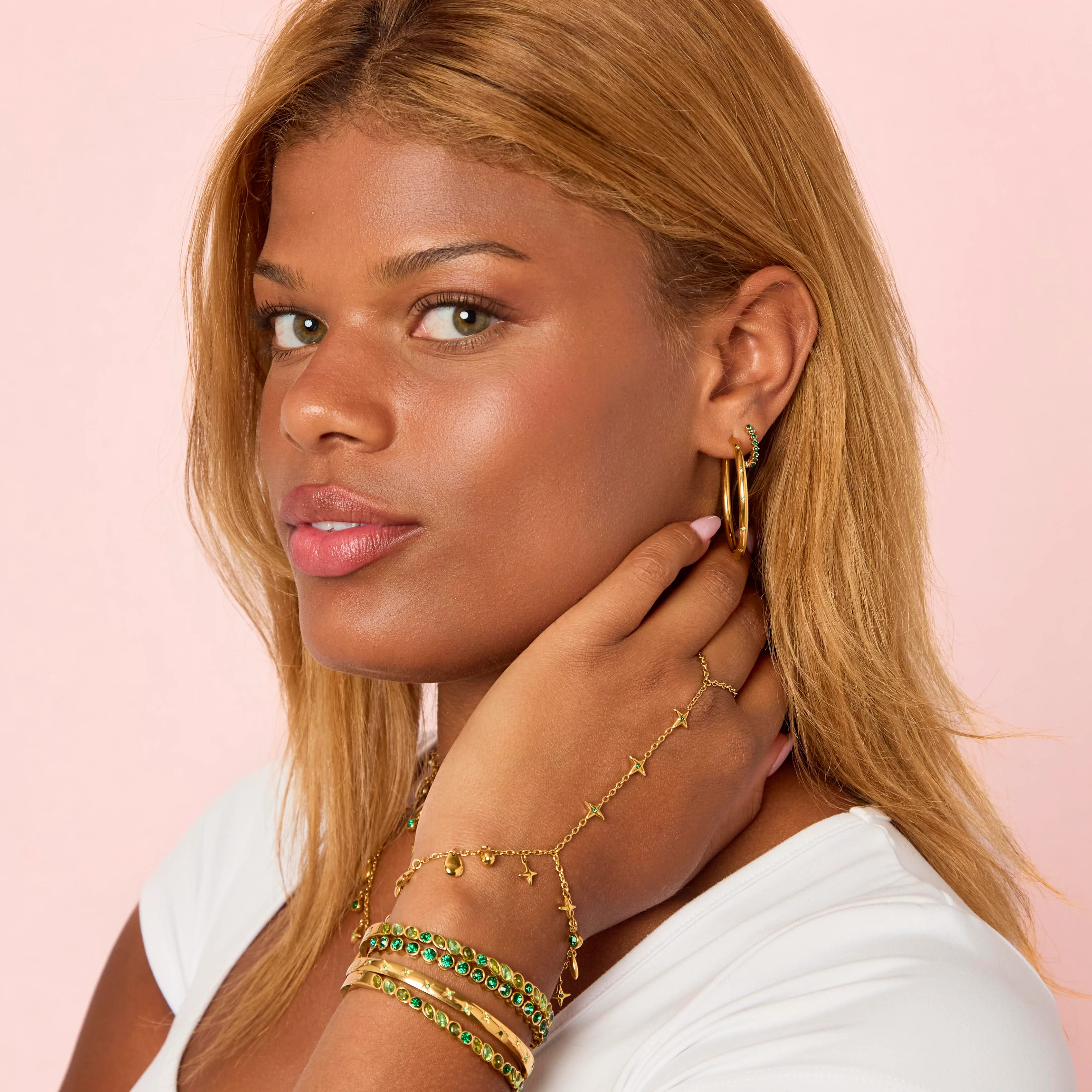 Ariella Gold Green Stacking Star Hand Chain - Image 2