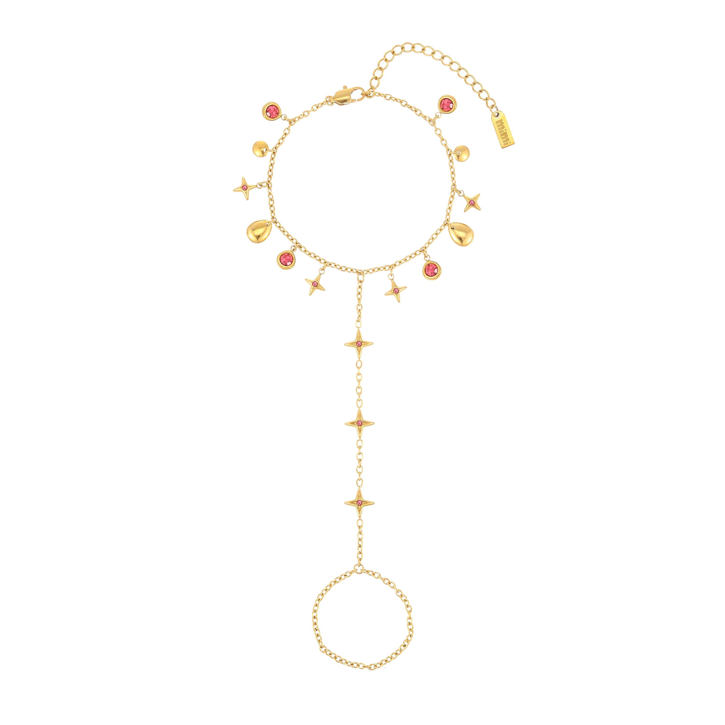 Ariella Gold Pink Stacking Star Hand Chain