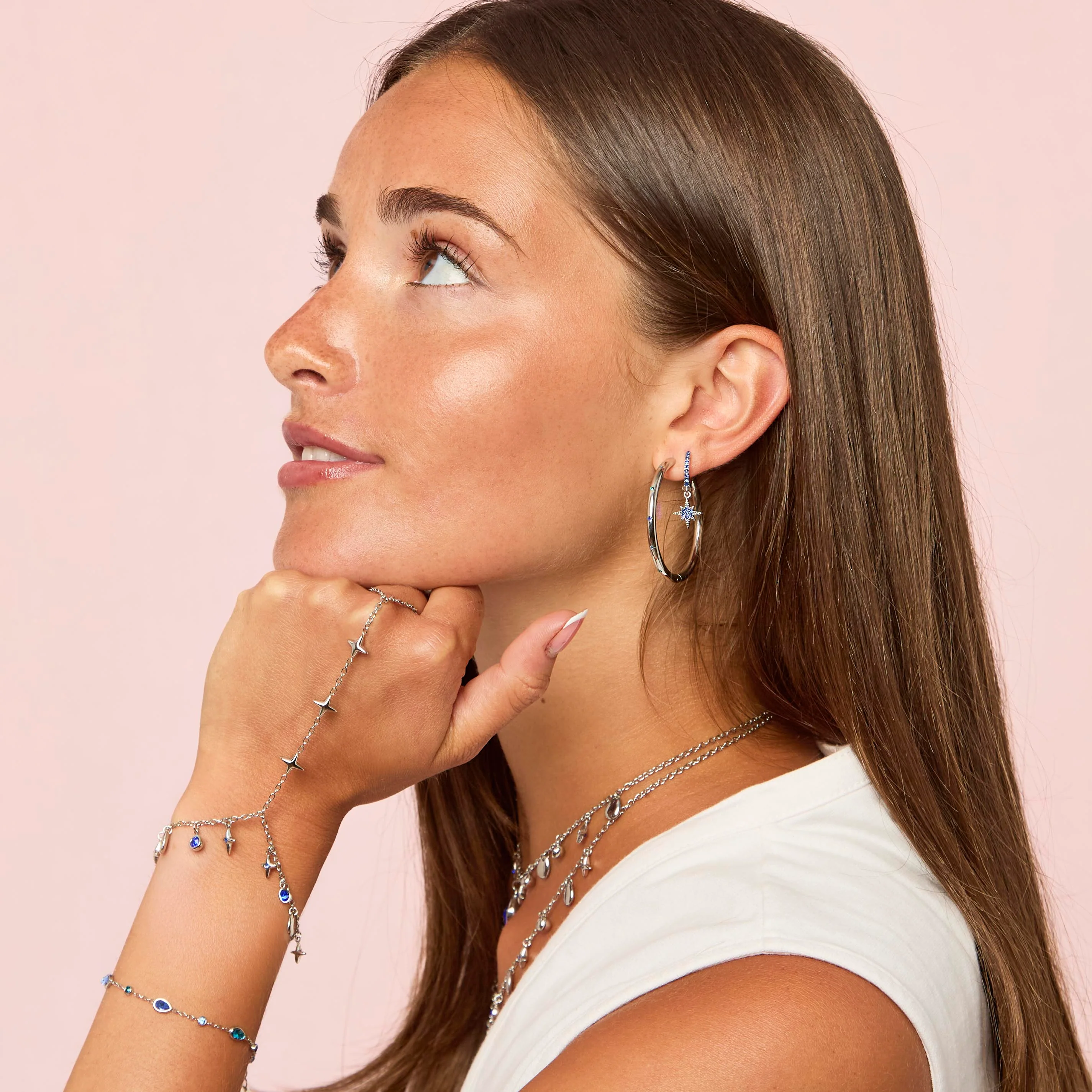 Ariella Silver Blue Stacking Star Hand Chain - Image 2