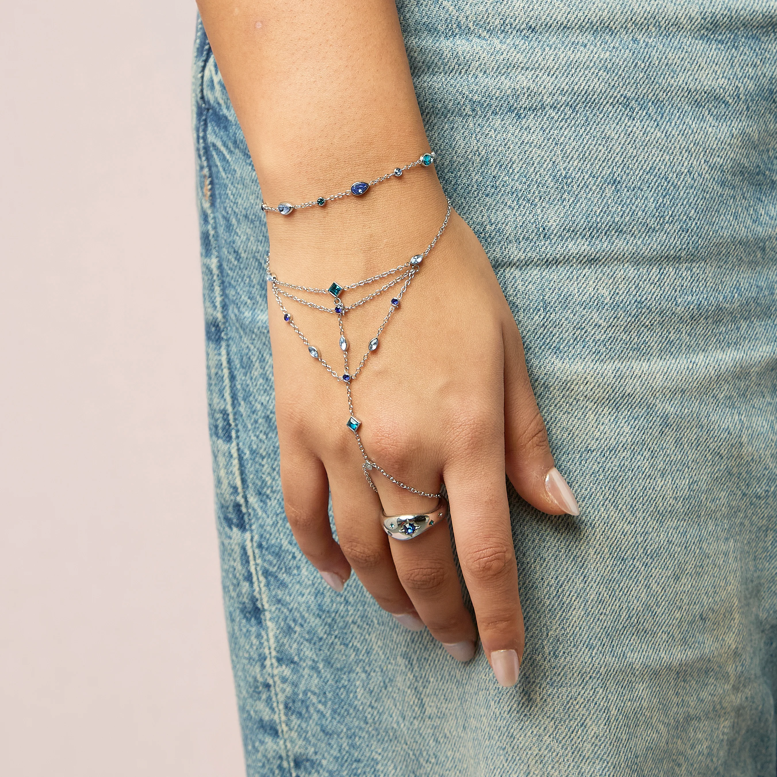 Kareena Silver Blue Hand Chain - Image 5
