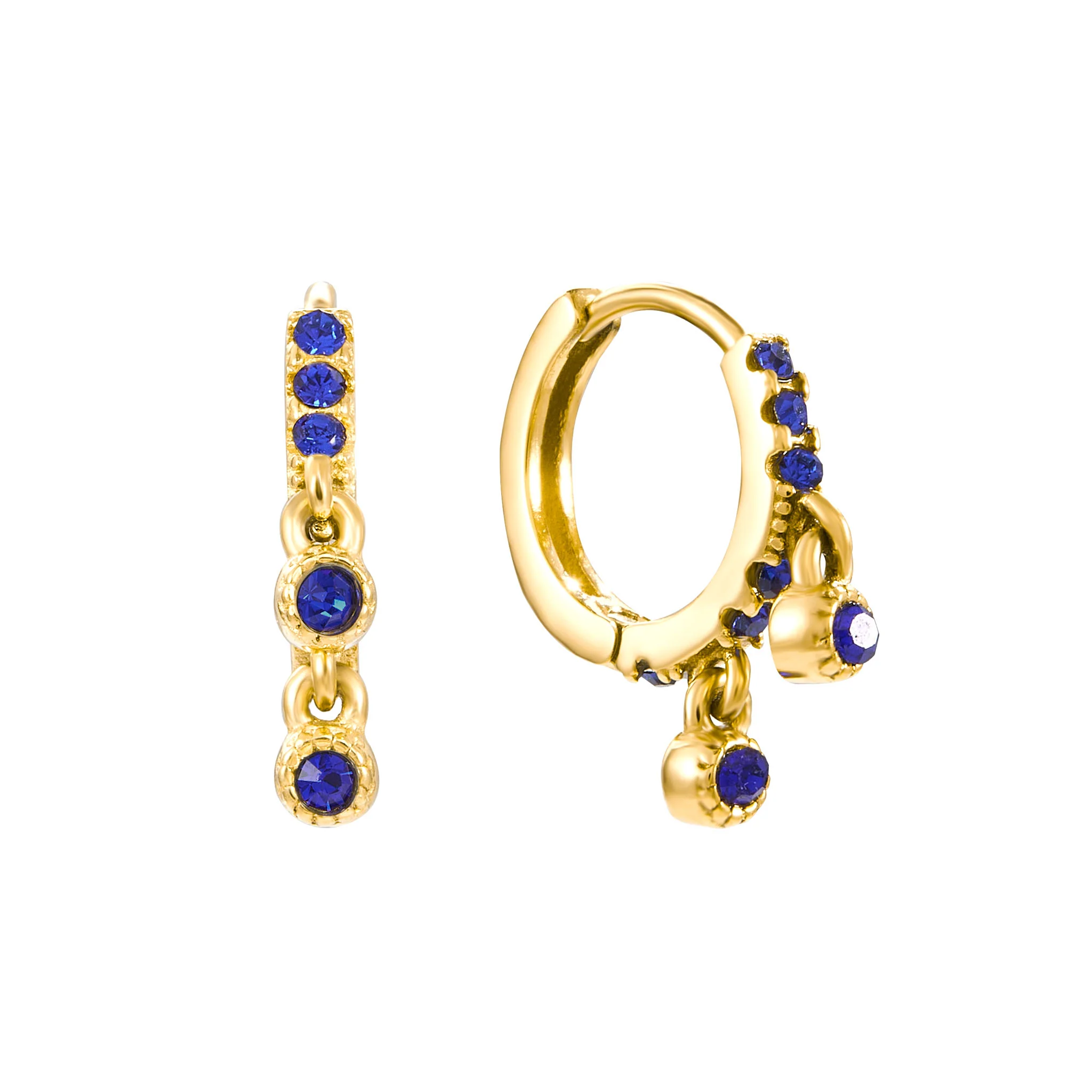 Camelia Gold Blue Dainty Double Gem Huggie Earrings