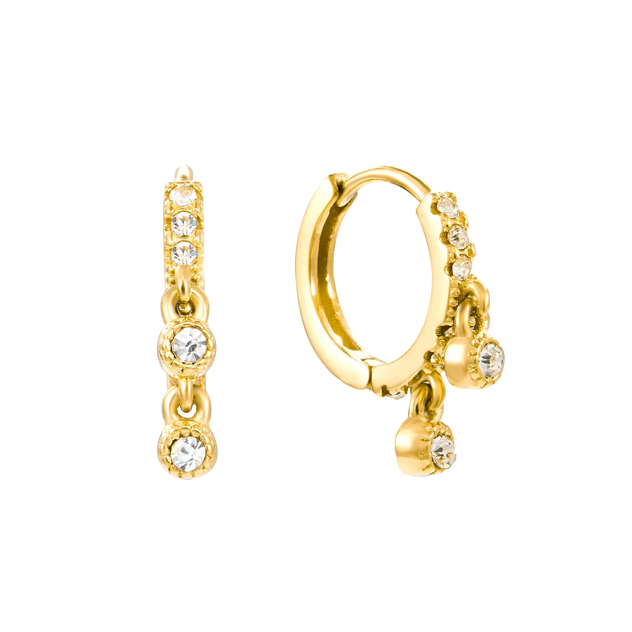 Camelia Gold Crystal Dainty Double Gem Huggie Earrings