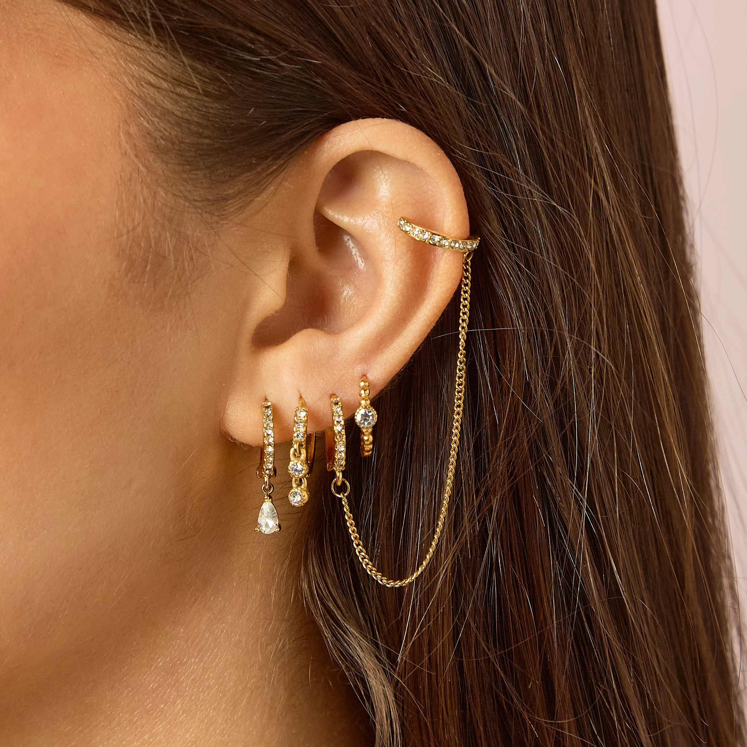 Camelia Gold Crystal Dainty Double Gem Huggie Earrings - Image 2