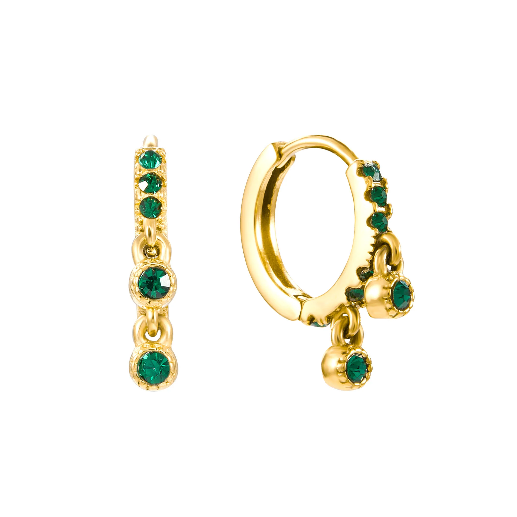Camelia Gold Green Dainty Double Gem Huggie Earrings
