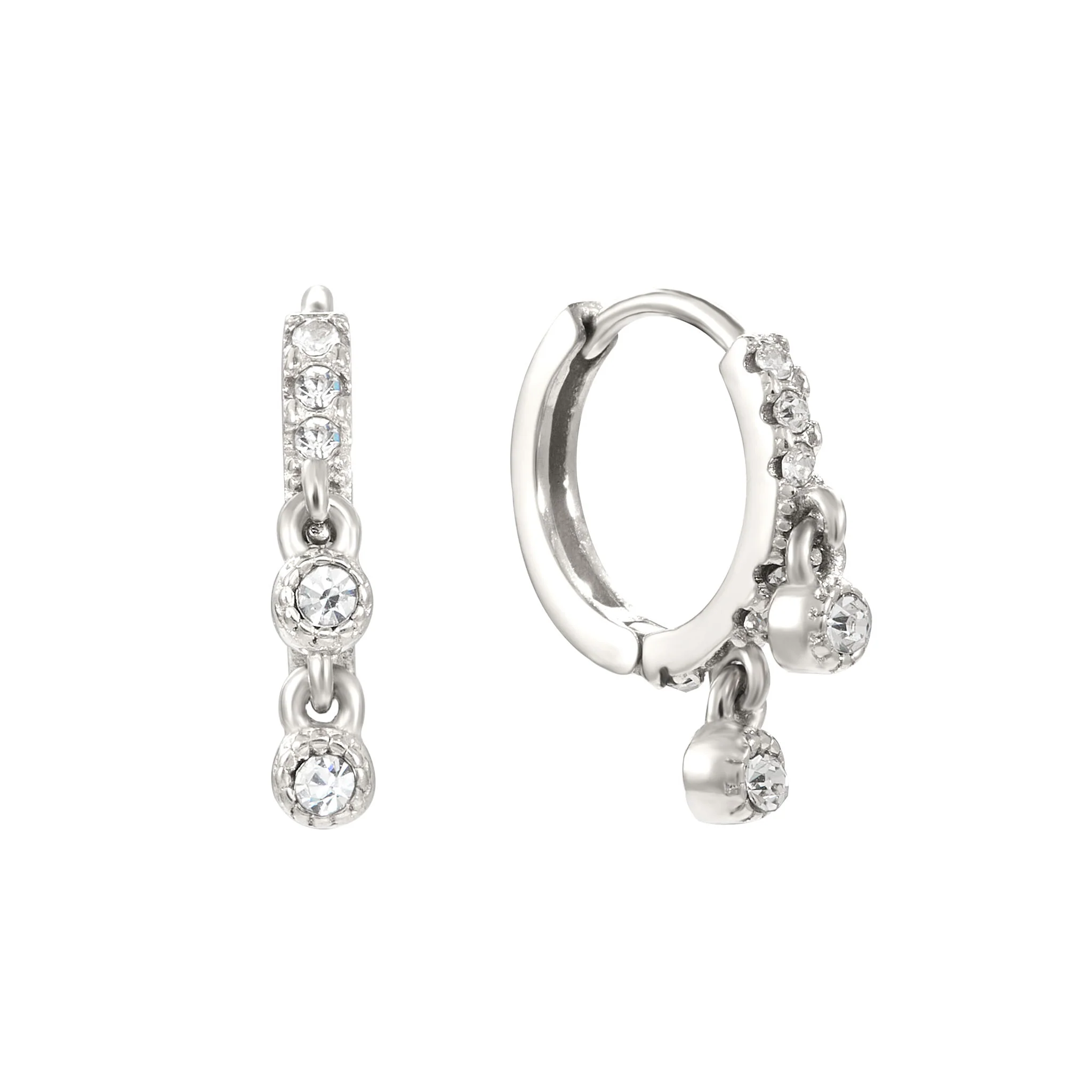 Camelia Silver Crystal Dainty Double Gem Huggie Earrings