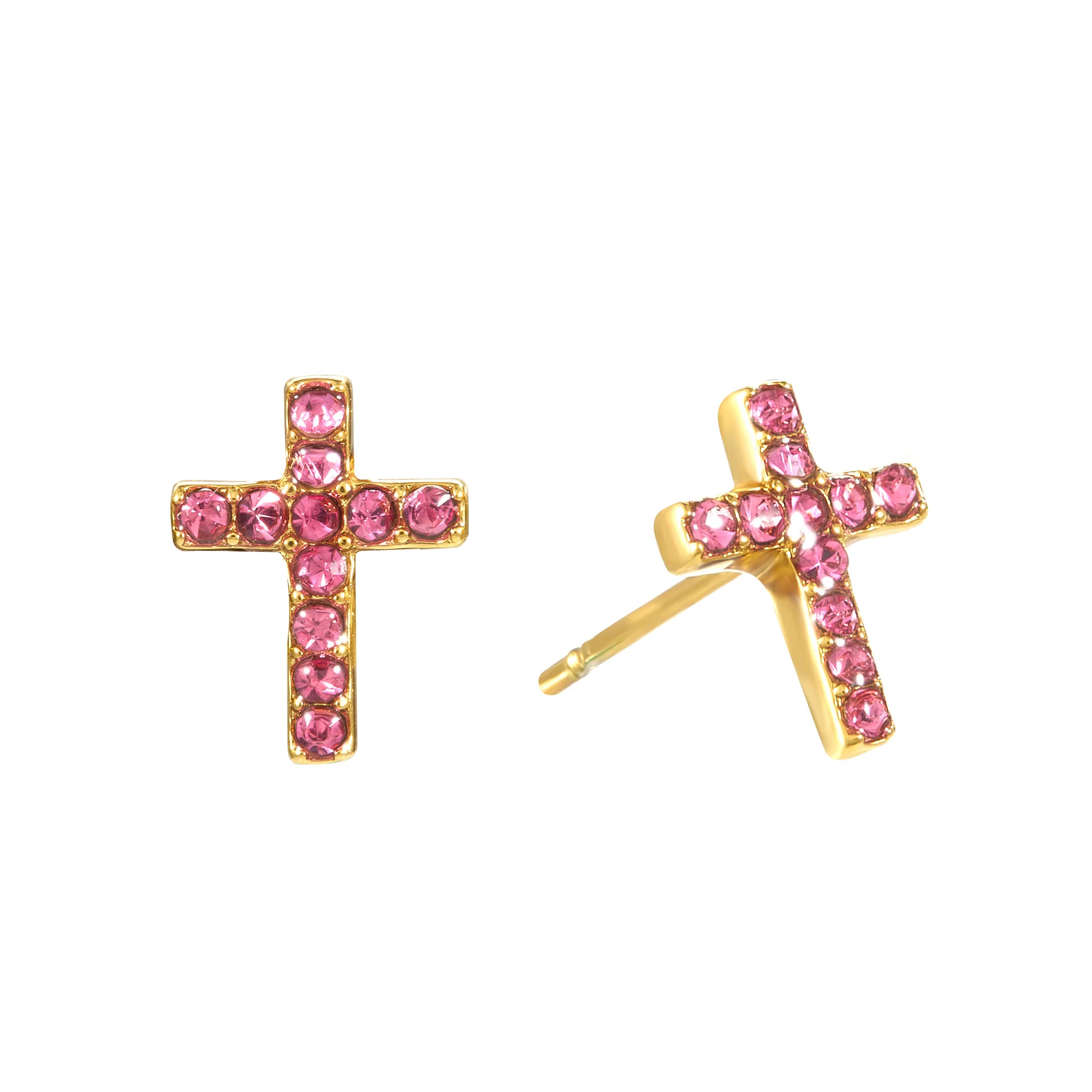 Camilla Gold Pink Cross Stud Earrings