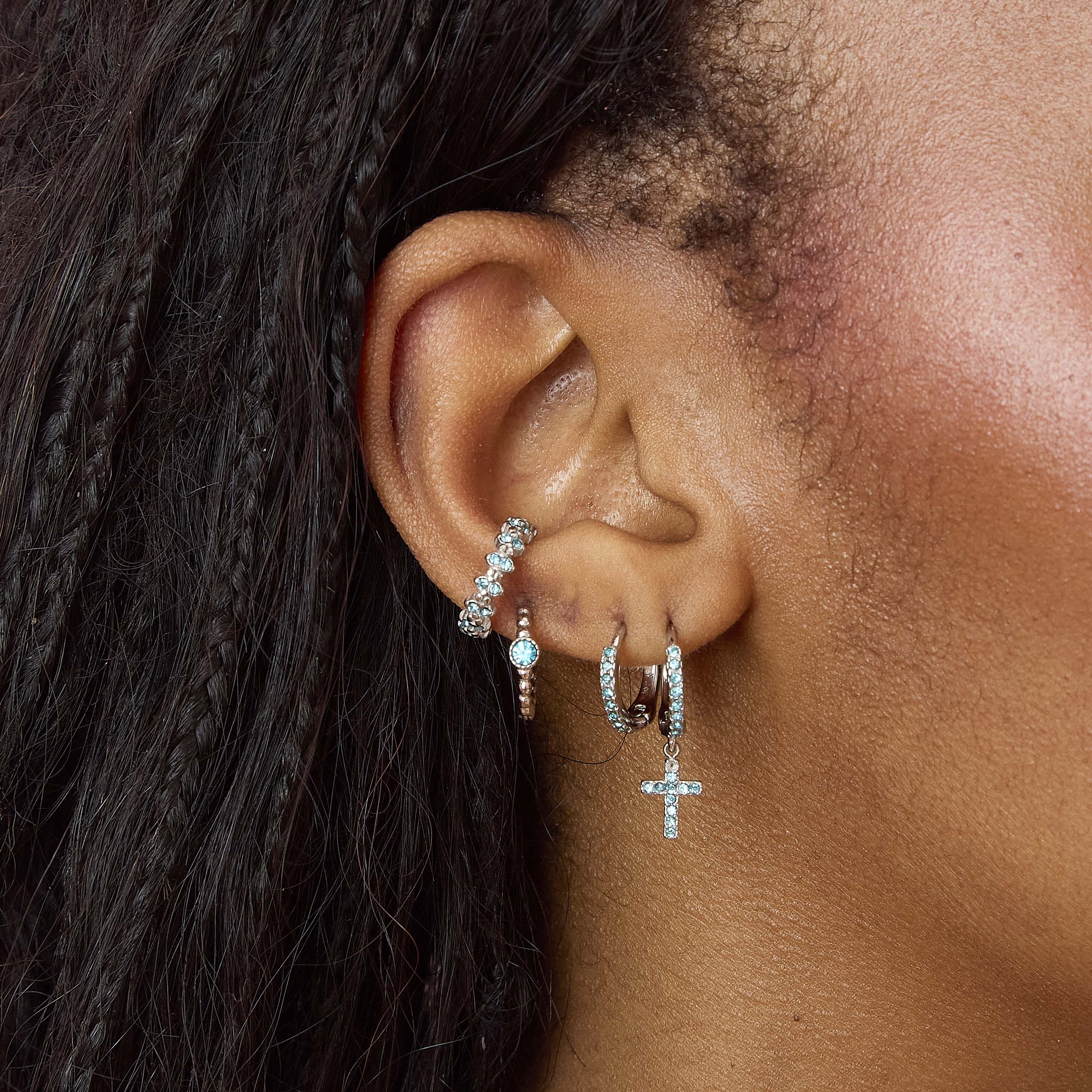 Camilla Silver Turquoise Cross Huggie Earrings - Image 2