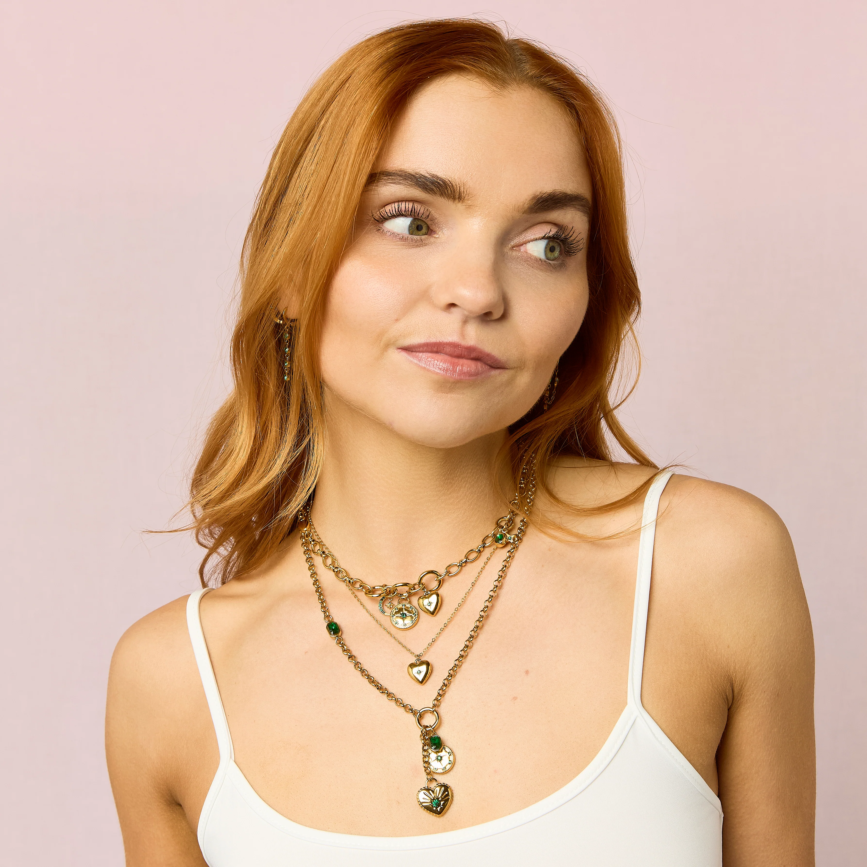 Chloe Gold Green Charm Necklace - Image 3