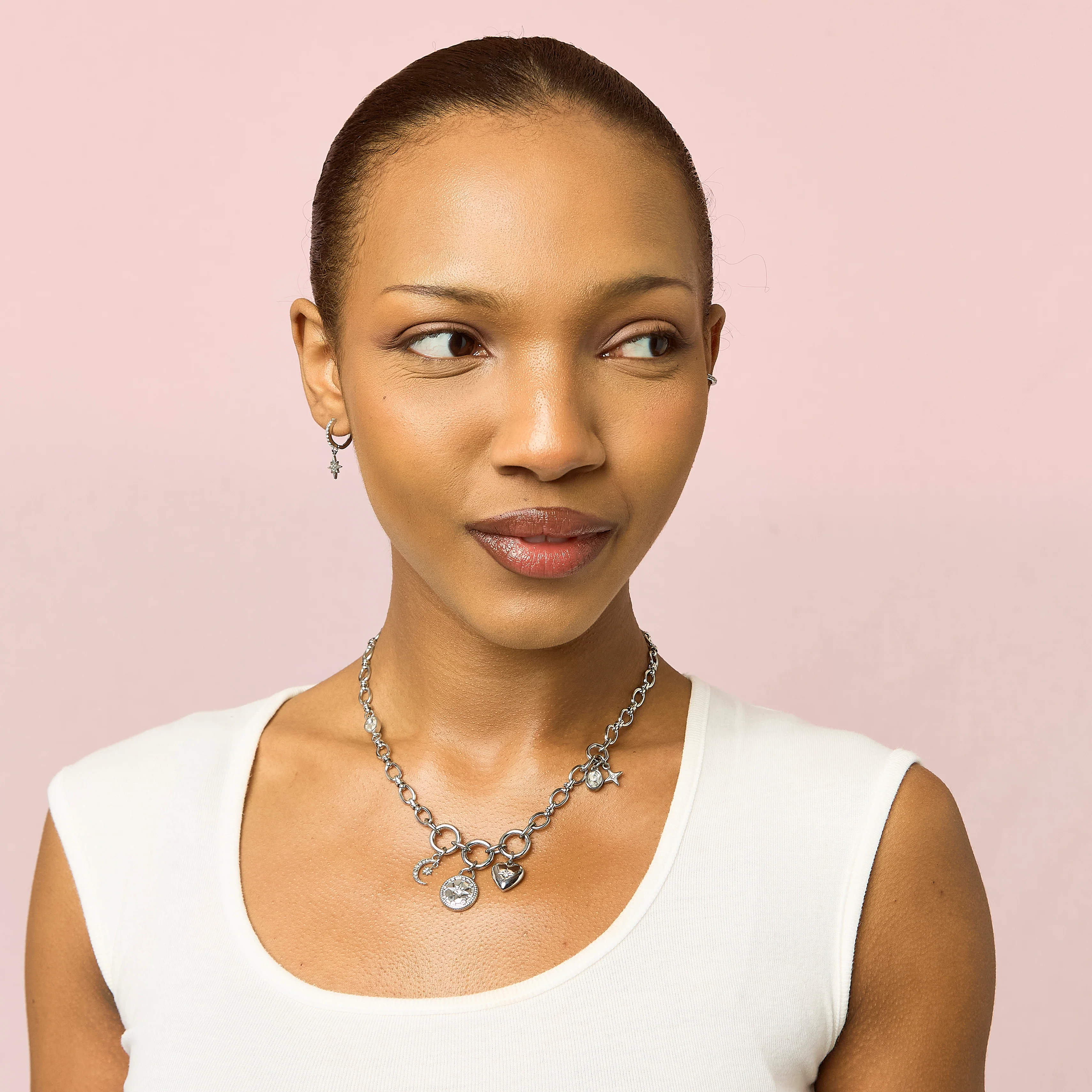 Chloe Silver Crystal Charm Necklace - Image 3