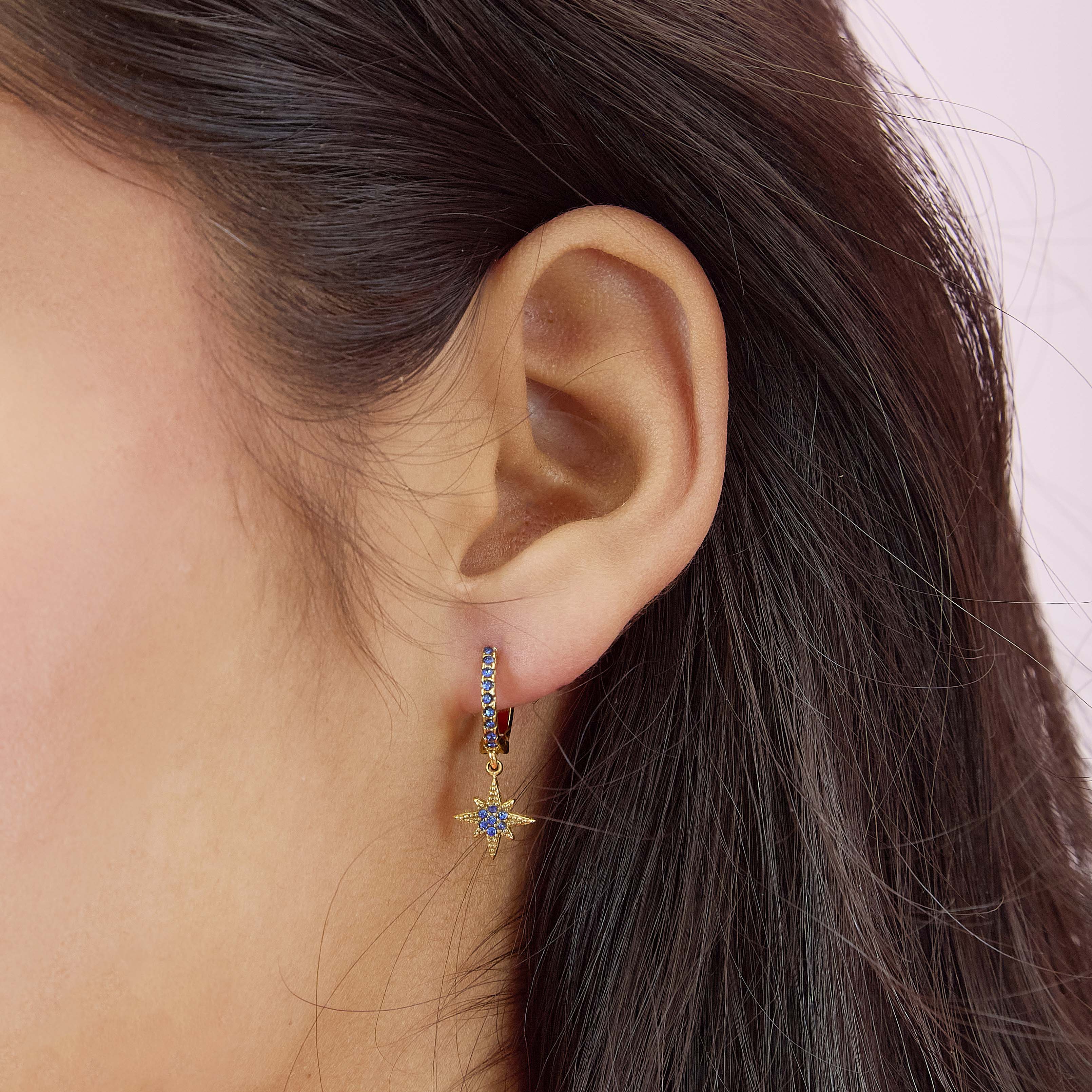 Cosima Gold Blue Star Huggie Earrings - Image 2