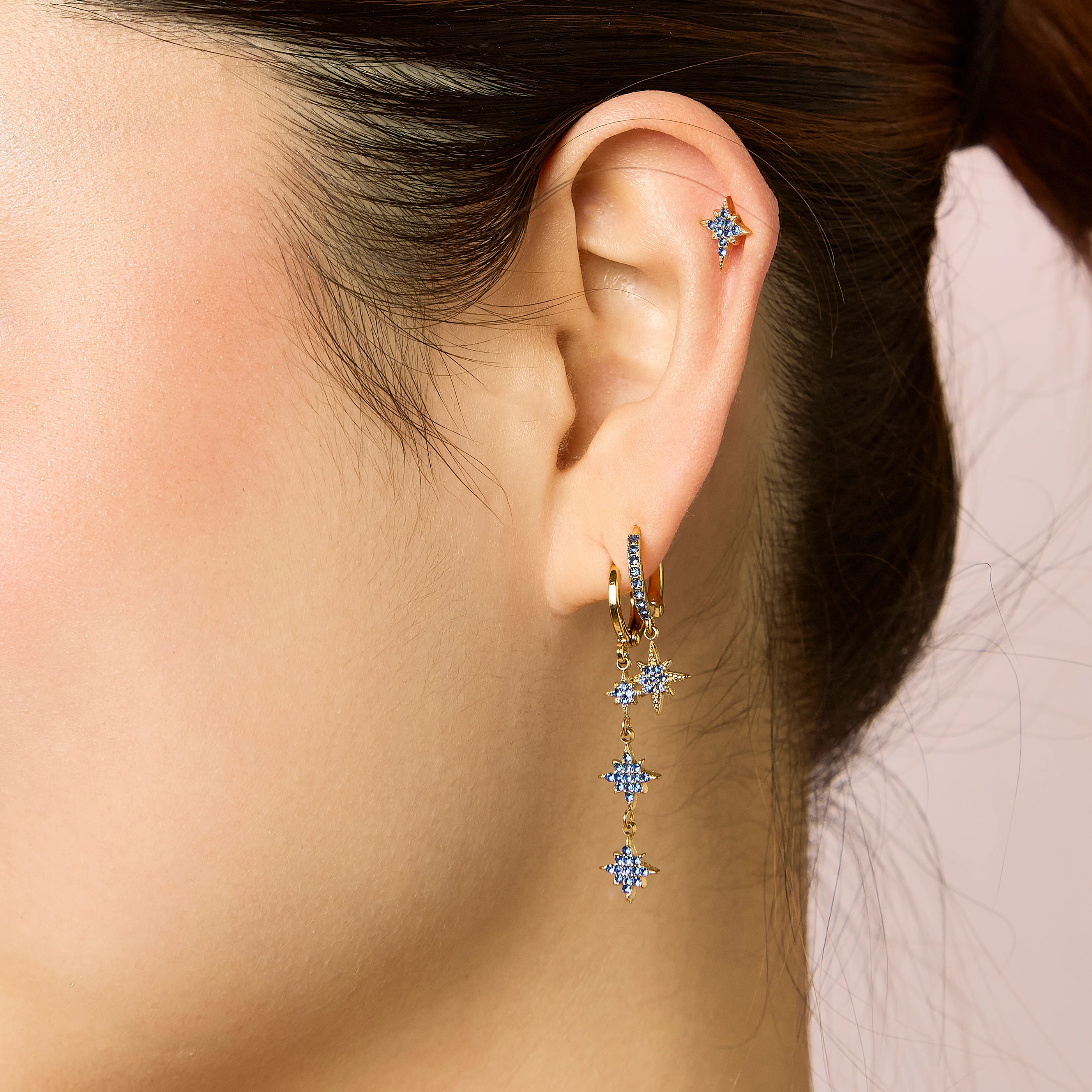 Cosima Gold Blue Star Huggie Earrings - Image 3