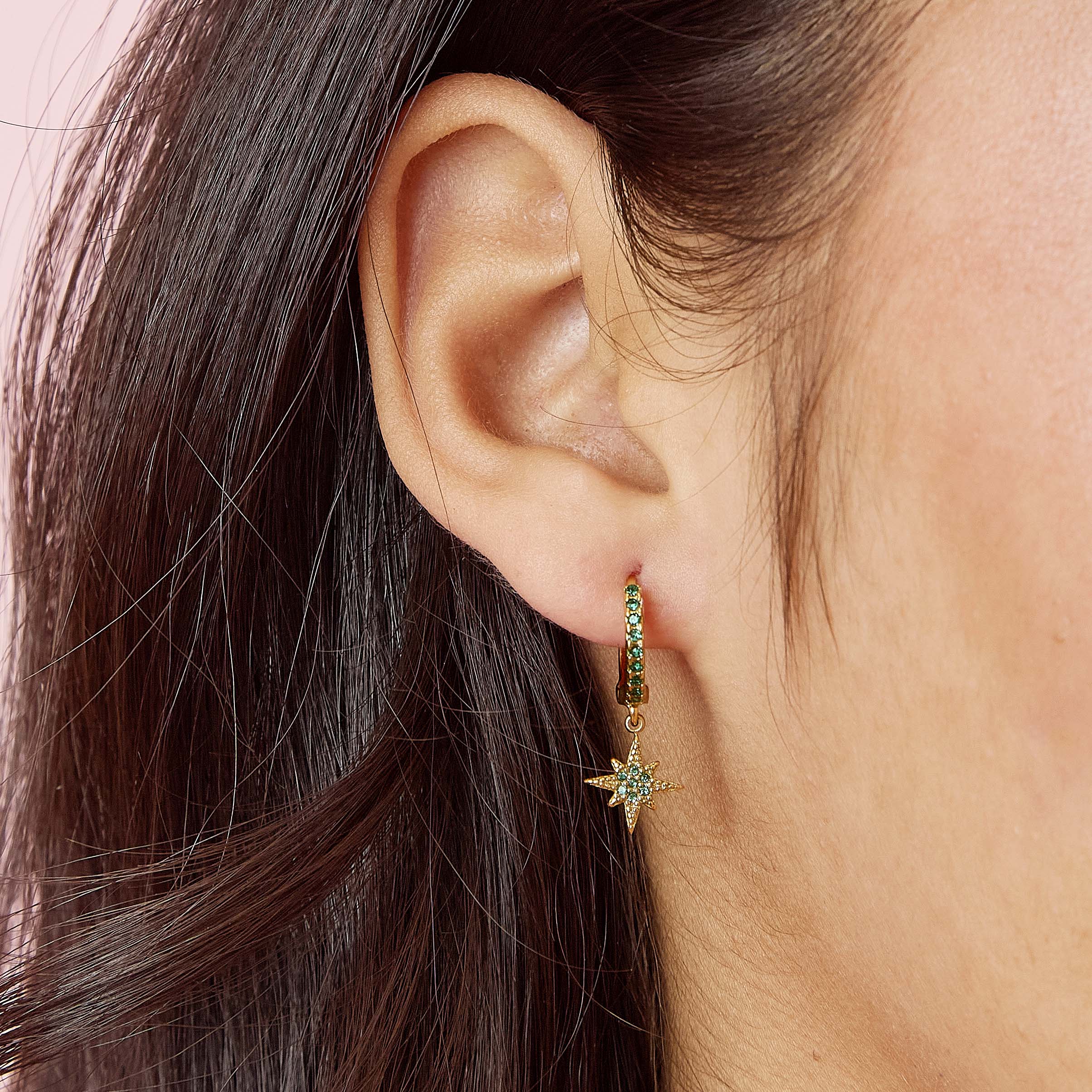 Cosima Gold Green Star Huggie Earrings - Image 2