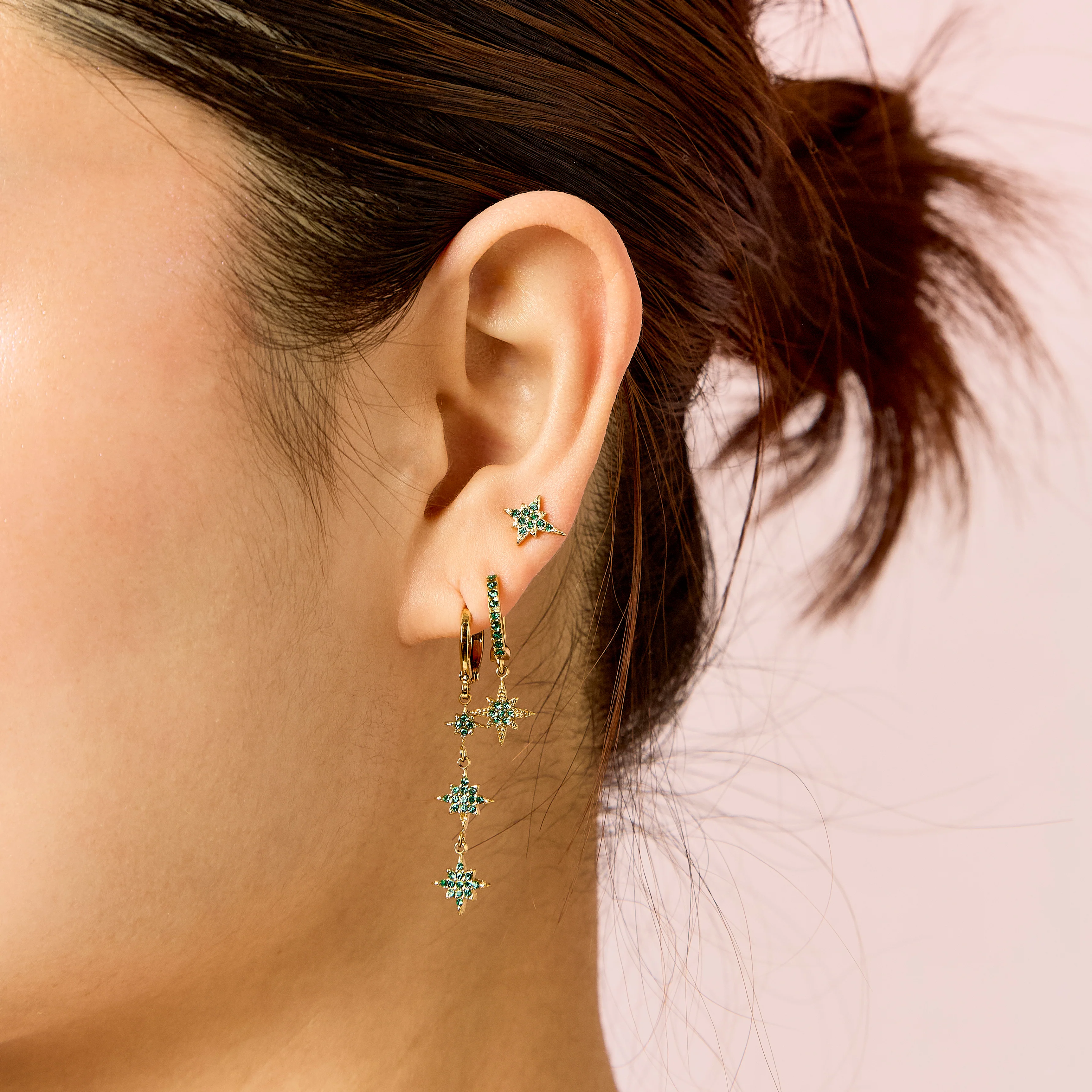 Cosima Gold Green Star Huggie Earrings - Image 3