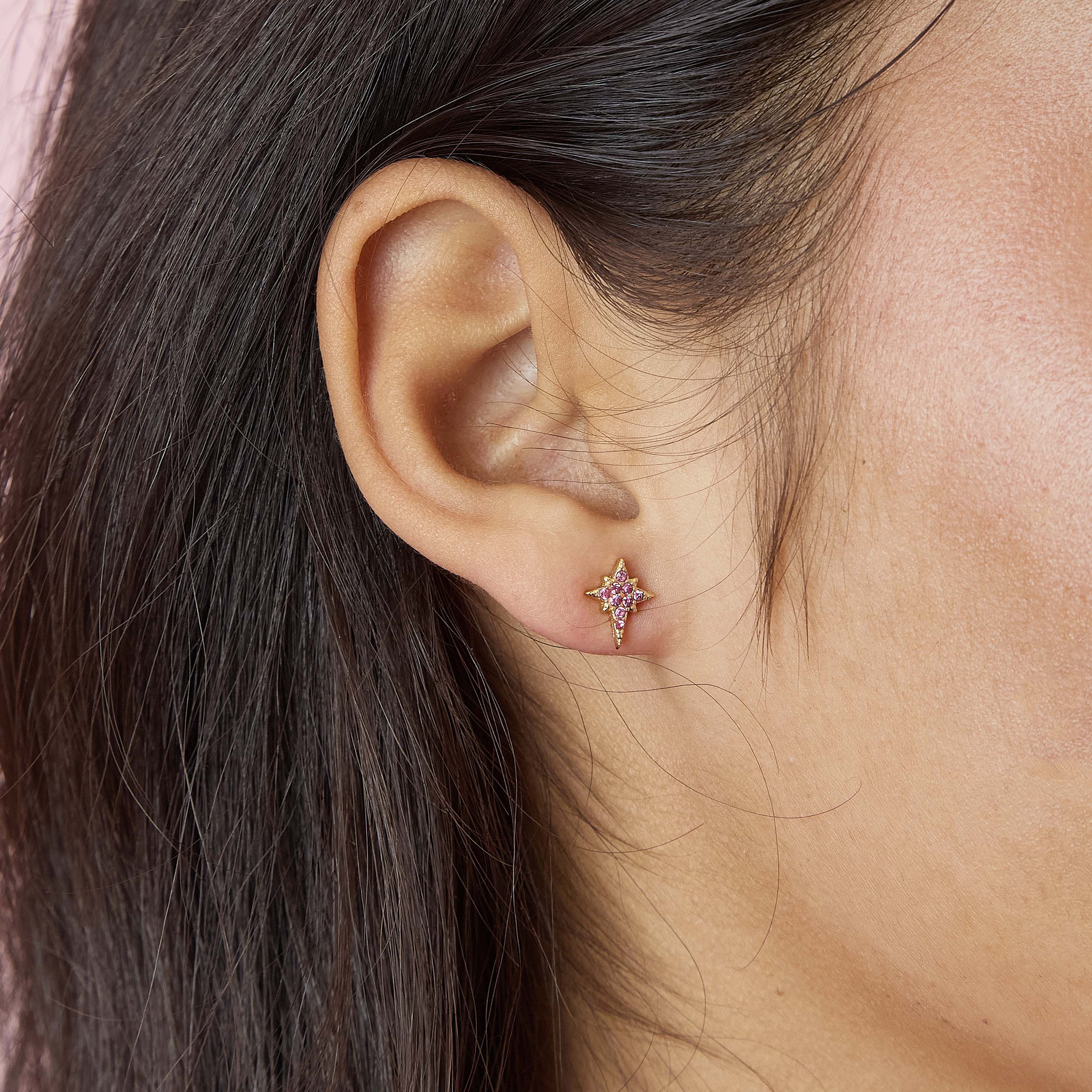 Cosima Gold Pink Star Stud Earrings - Image 2