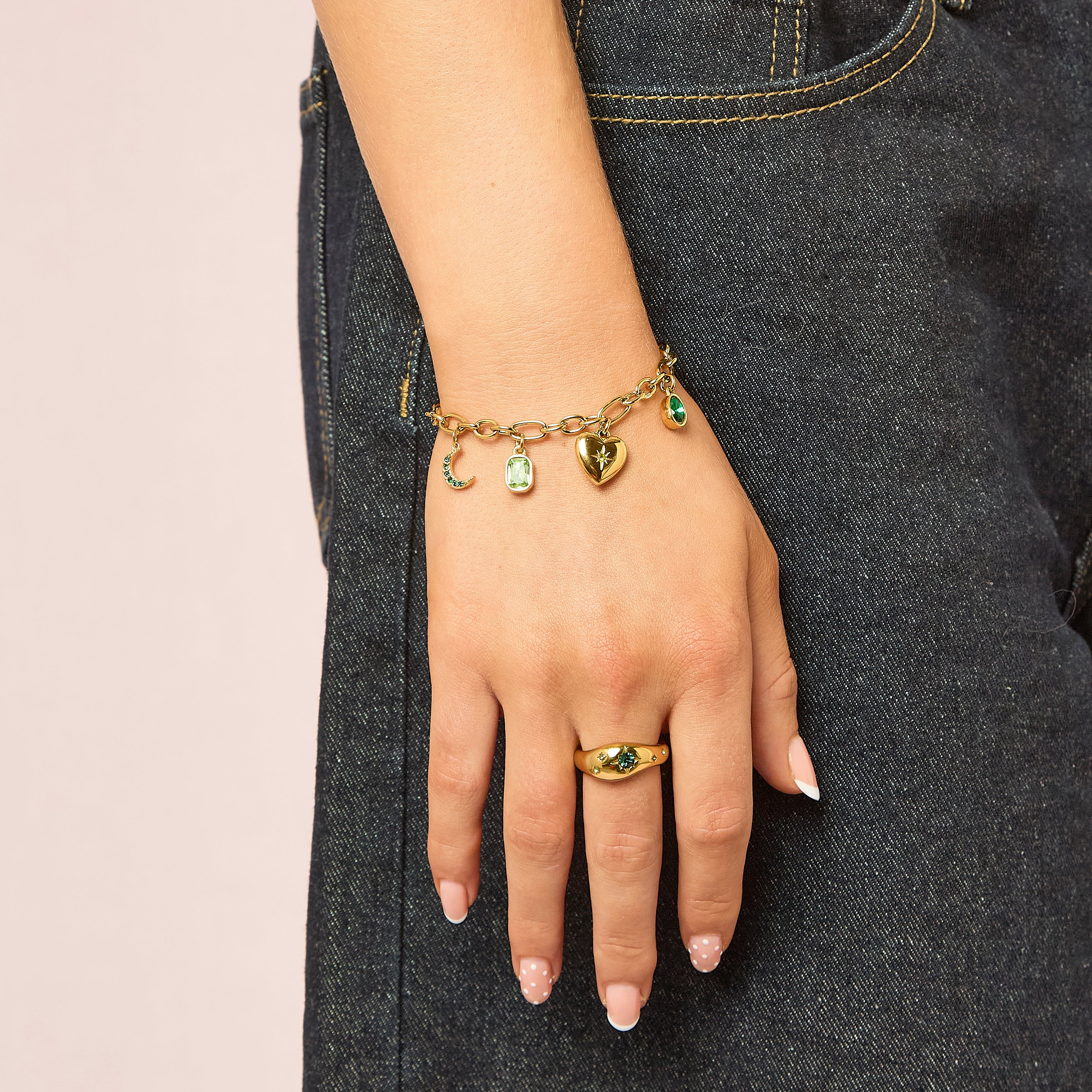 Daisy Gold Green Charm Bracelet - Image 3