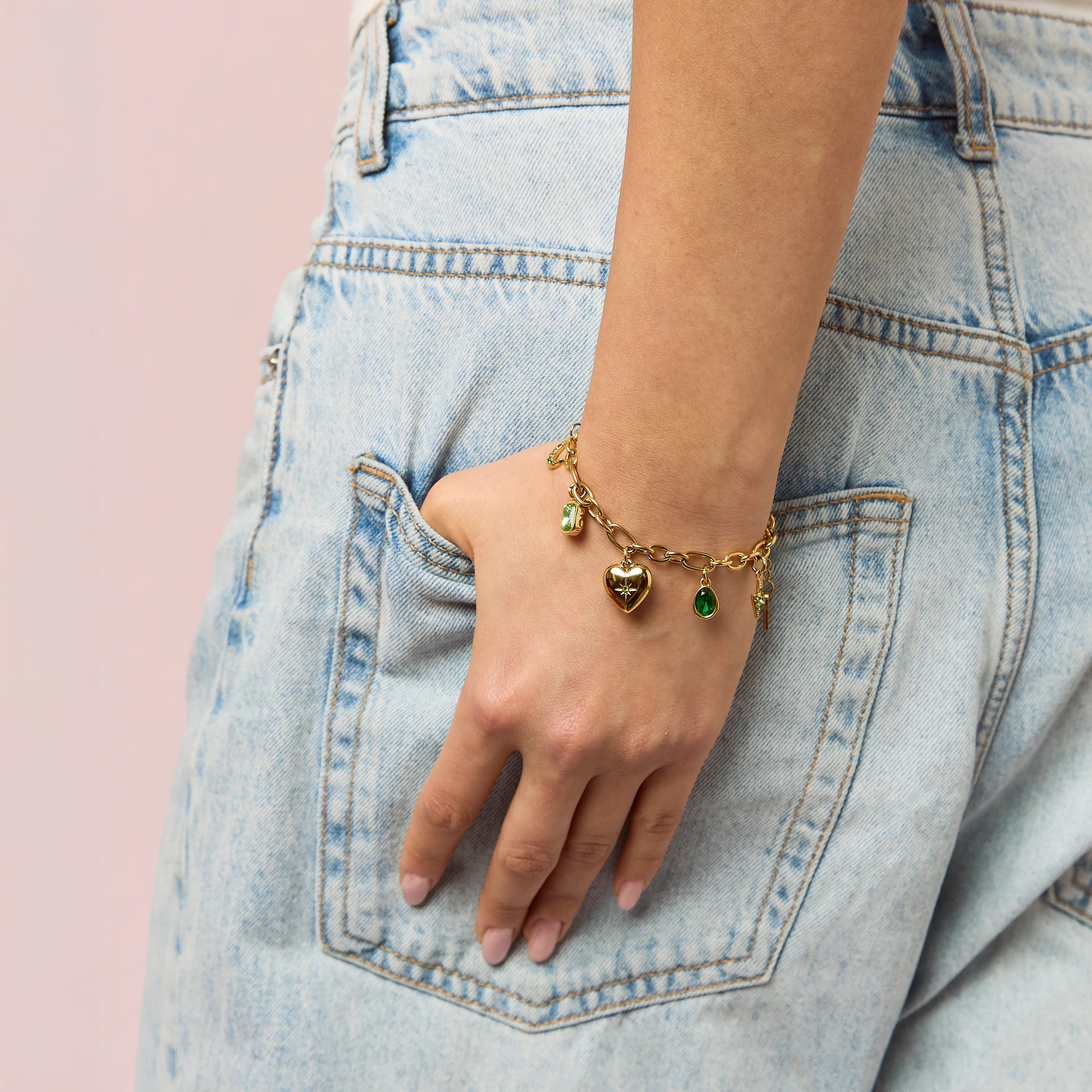 Daisy Gold Green Charm Bracelet - Image 4
