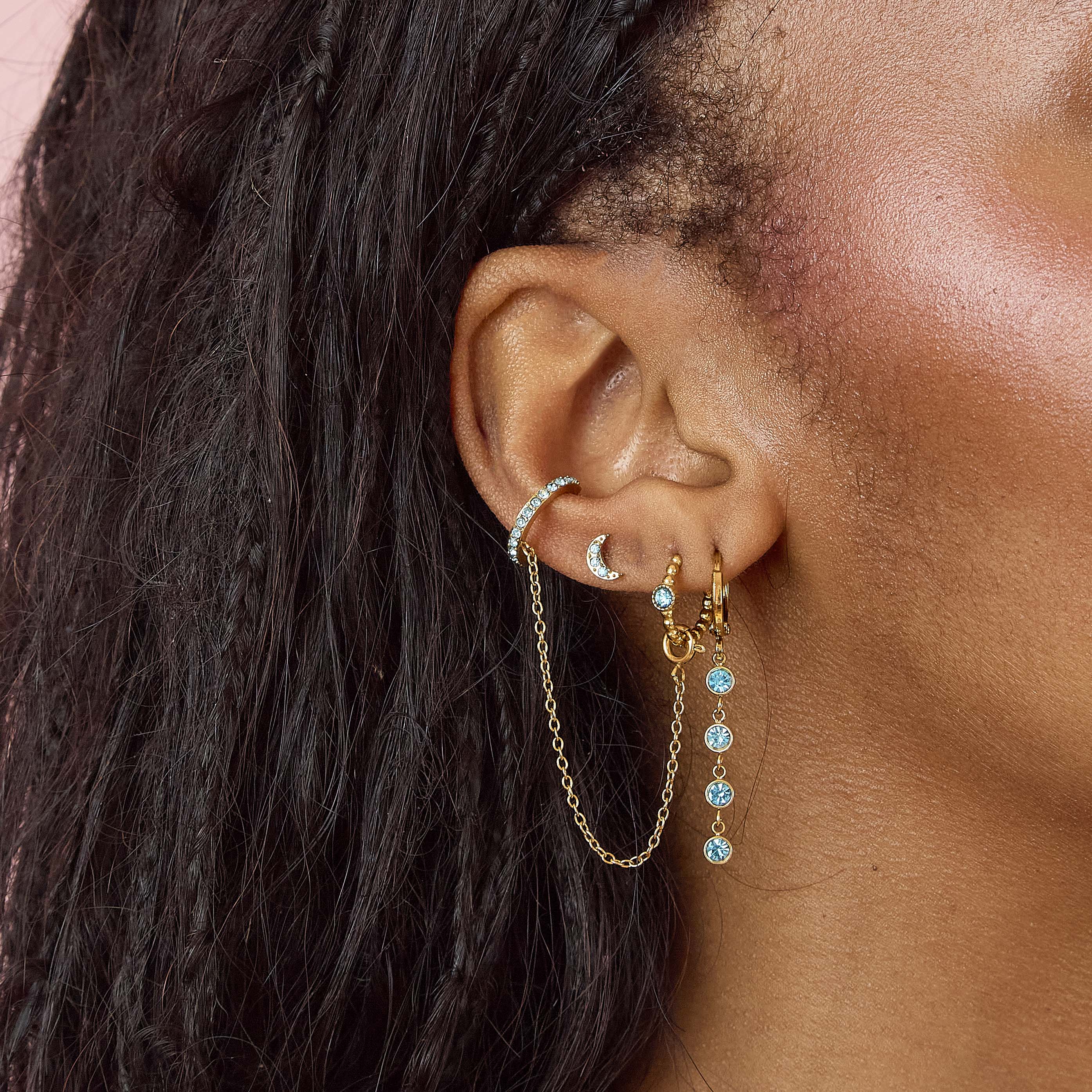 Ellica Gold Turquoise Droplet Huggie Earrings - Image 2