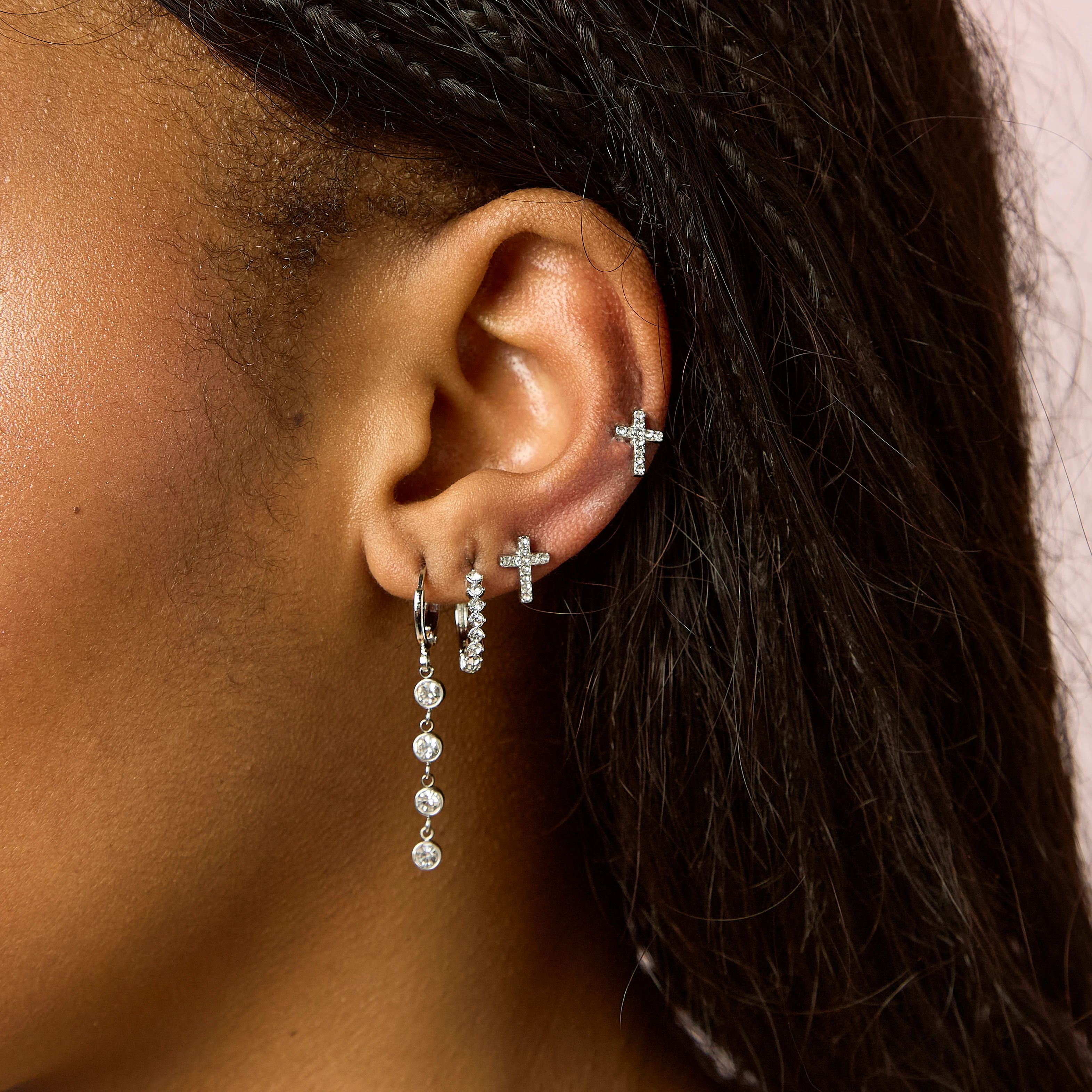 Ellica Silver Crystal Droplet Huggie Earrings - Image 2