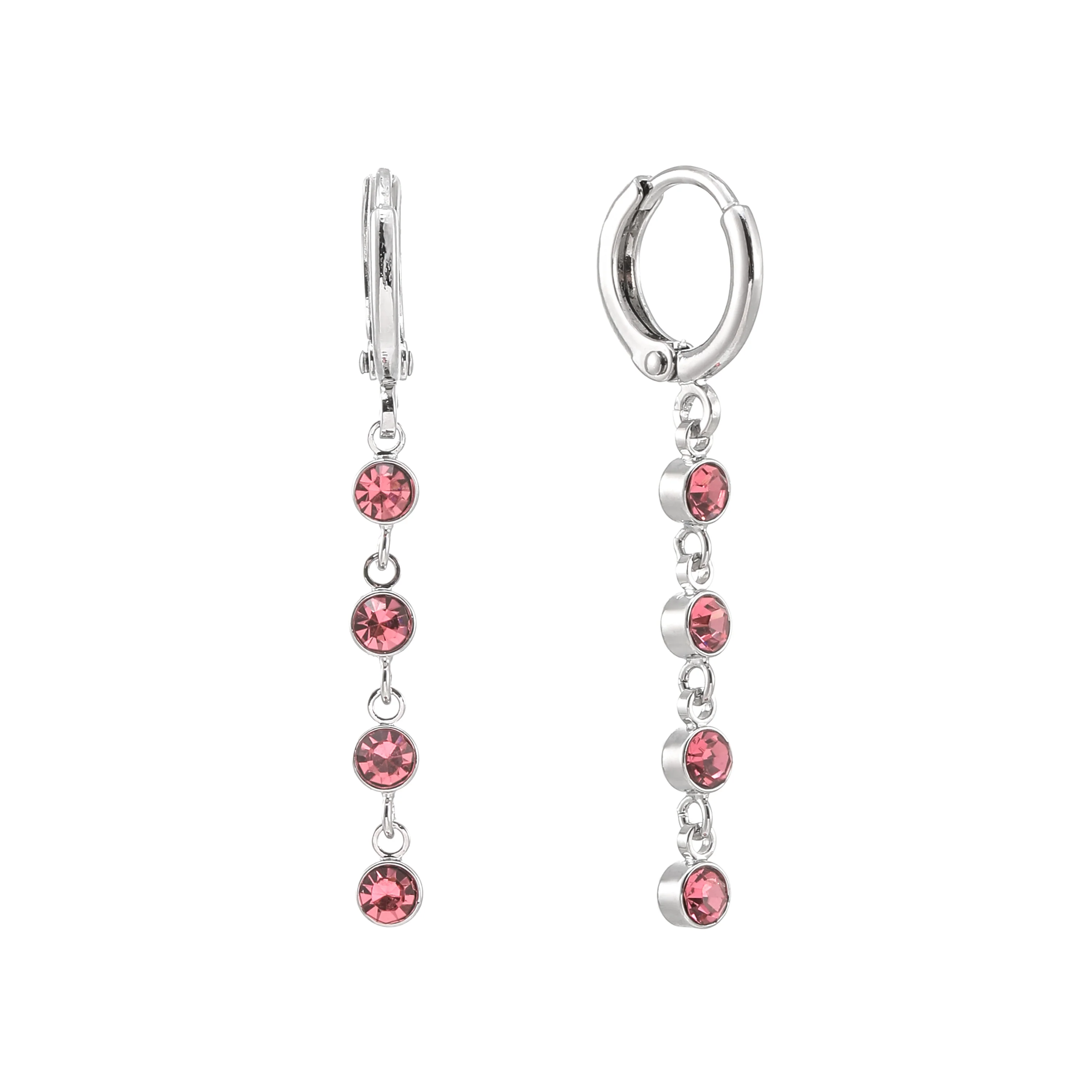 Ellica Silver Pink Droplet Huggie Earrings