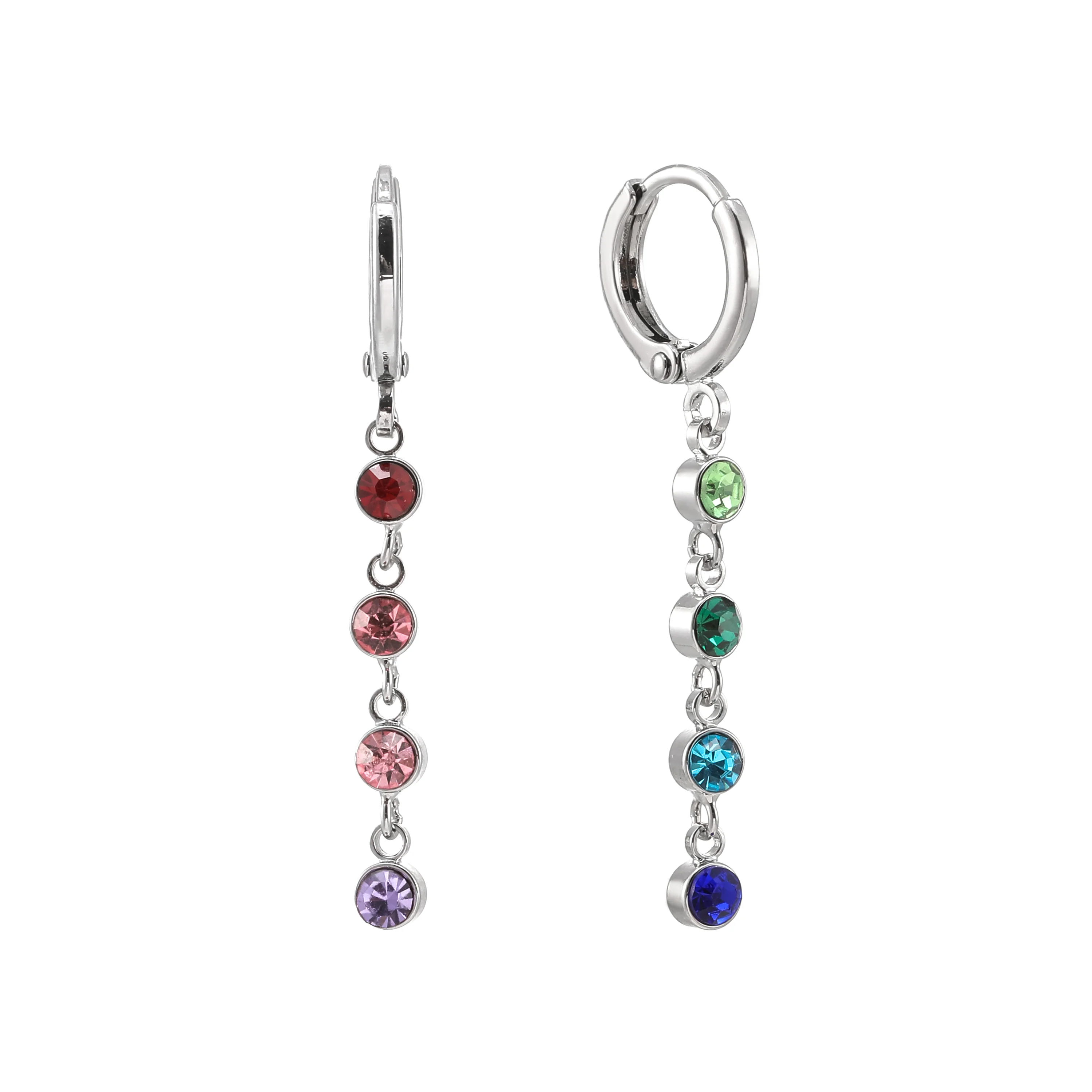 Ellica Silver Rainbow Droplet Huggie Earrings