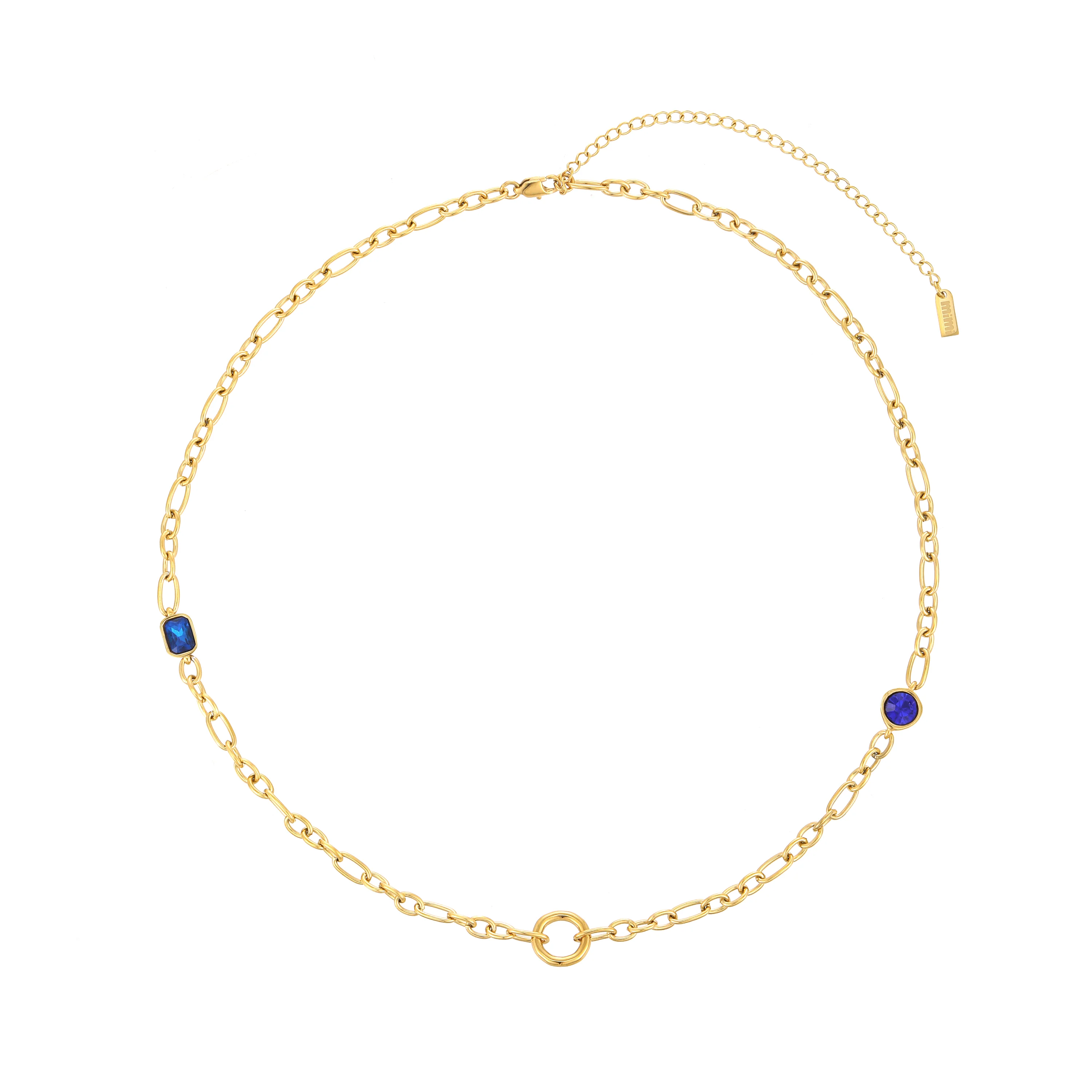 Ellie Gold Blue Chunky Charm Chain Necklace