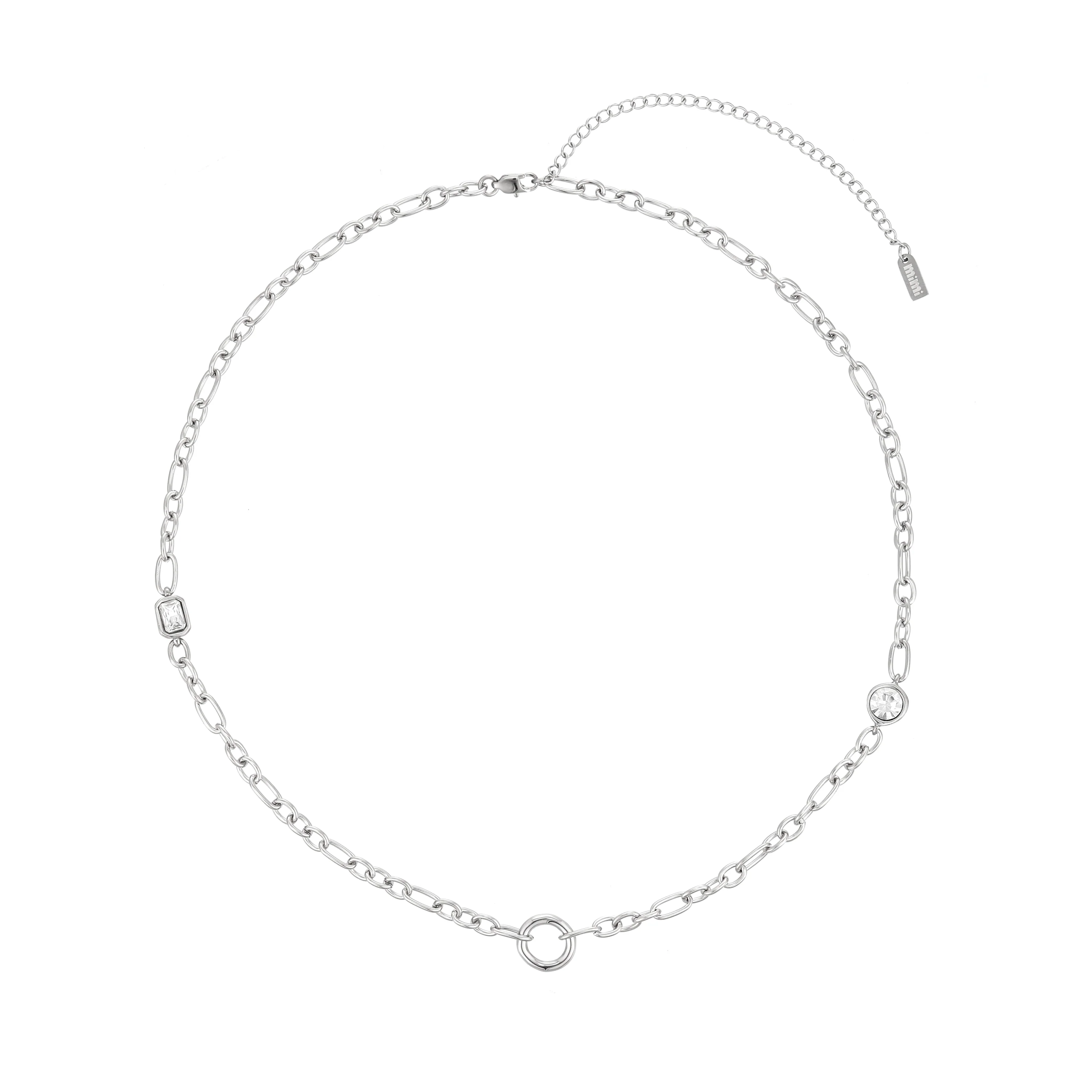 Ellie Silver Crystal Chunky Charm Chain Necklace
