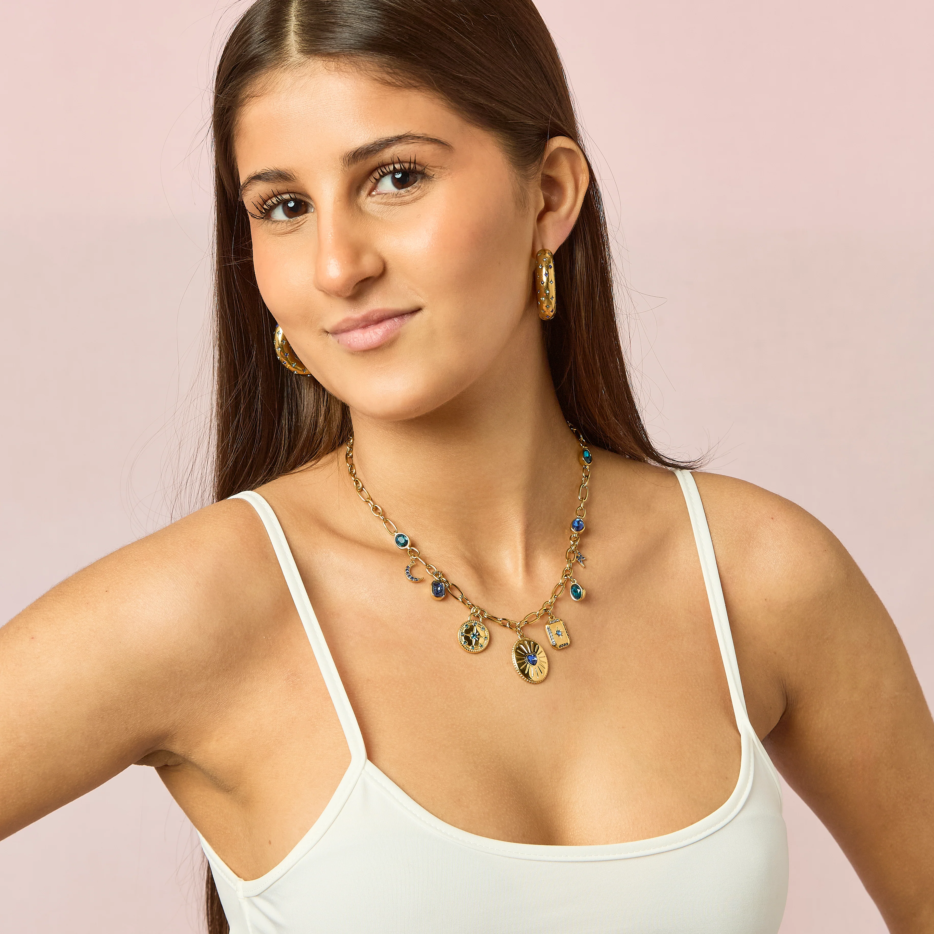 Etalie Gold Blue Charm Necklace - Image 2
