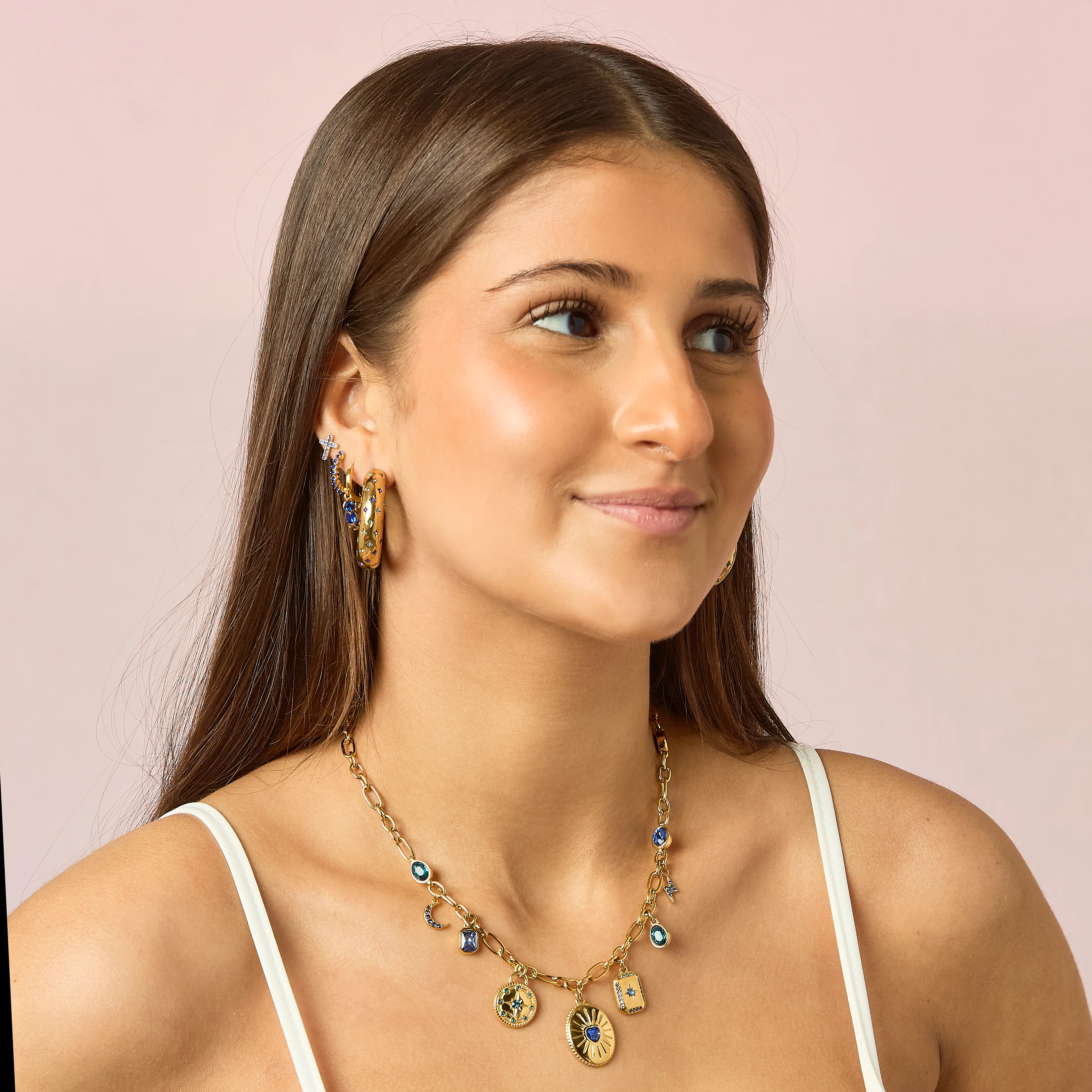 Etalie Gold Blue Charm Necklace - Image 3