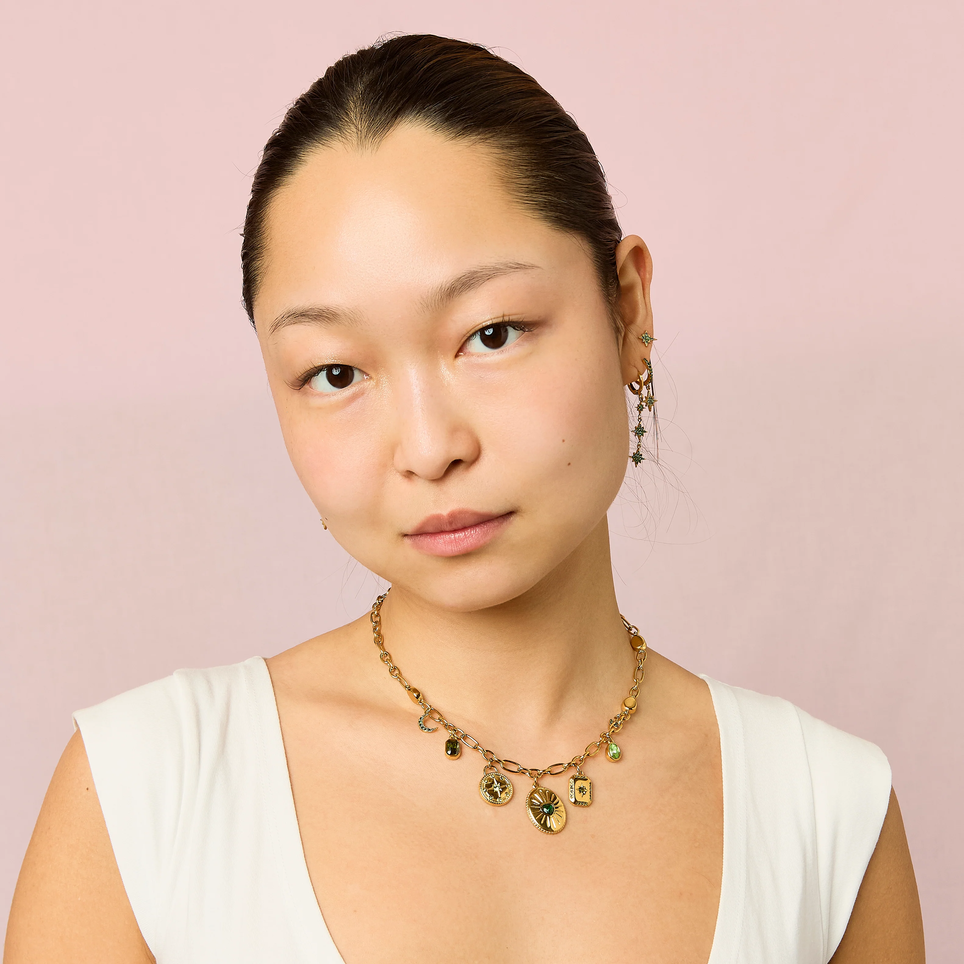 Etalie Gold Green Charm Necklace - Image 2