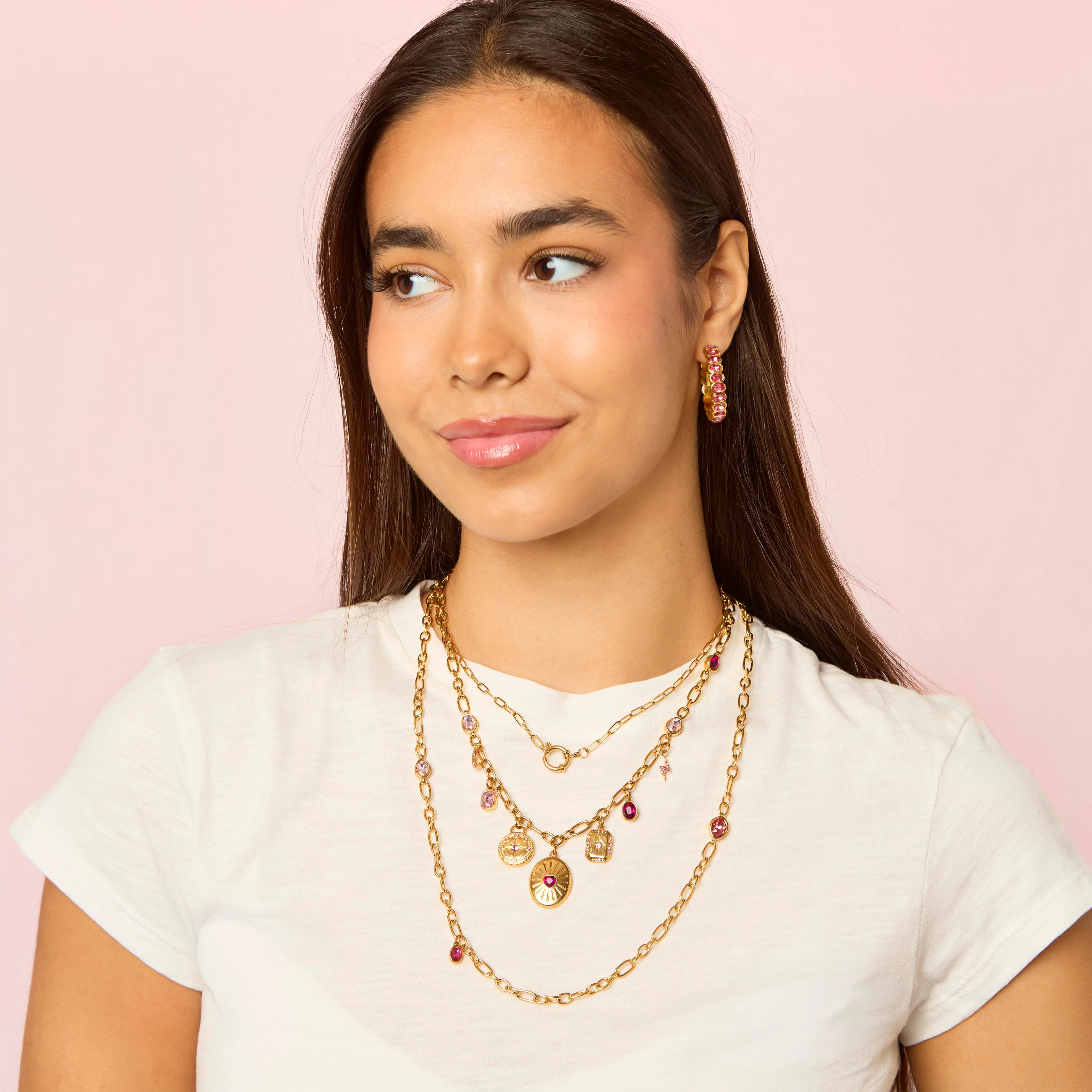 Etalie Gold Pink Charm Necklace - Image 3