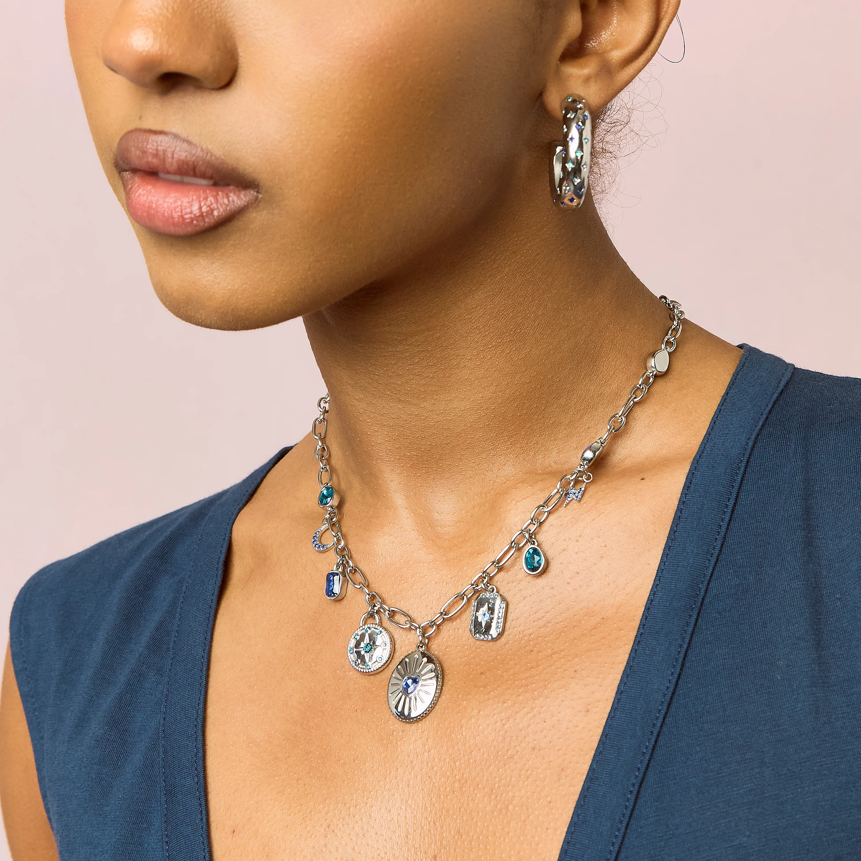 Etalie Silver Blue Charm Necklace - Image 3