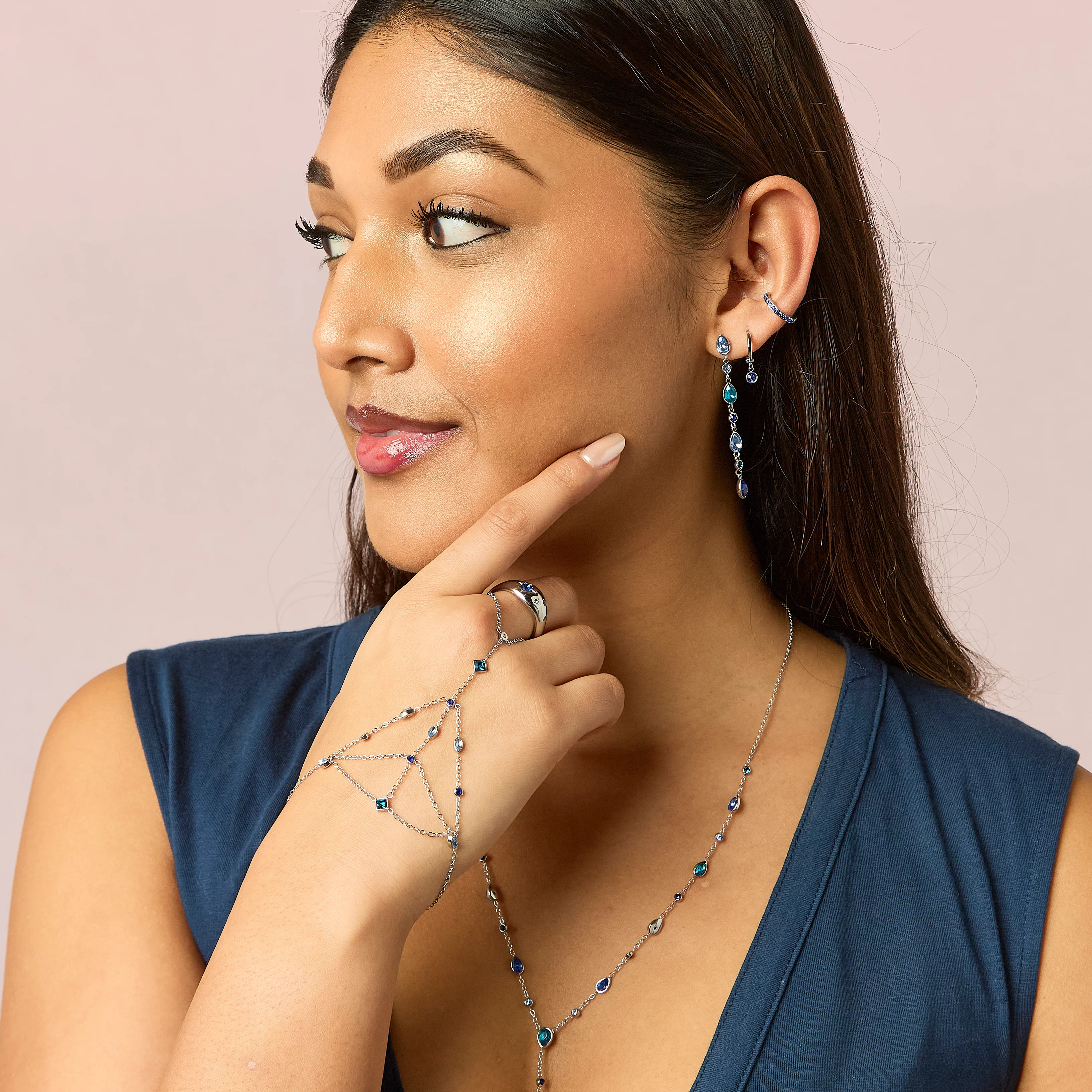 Kareena Silver Blue Hand Chain - Image 3
